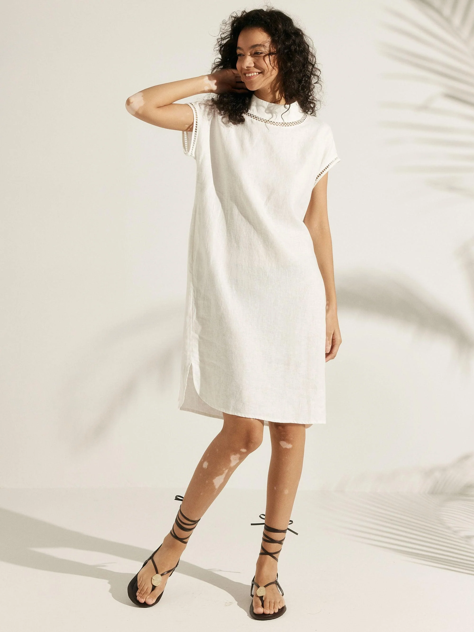 100% Linen Cutout Turtleneck Mini Dress ZAHRA - Image 5