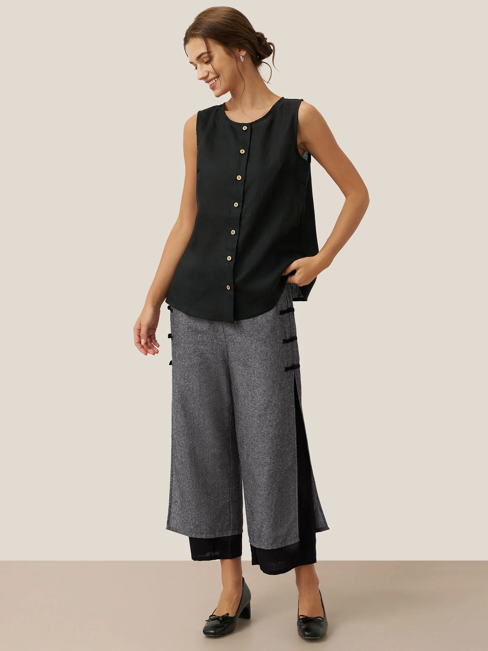 Linen Double Layer Handmade Capri Pants STELLA - Image 5