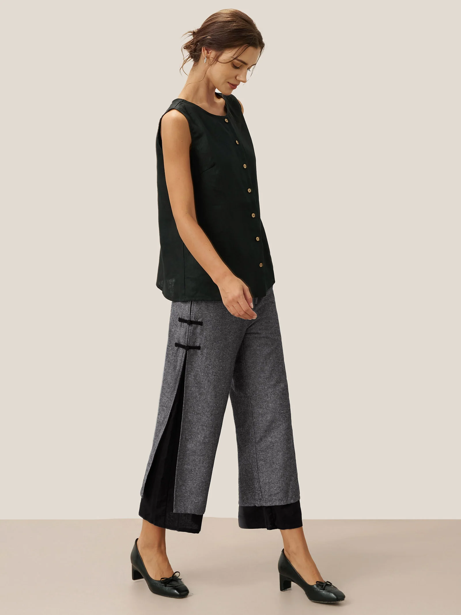 Linen Double Layer Handmade Capri Pants STELLA - Image 6