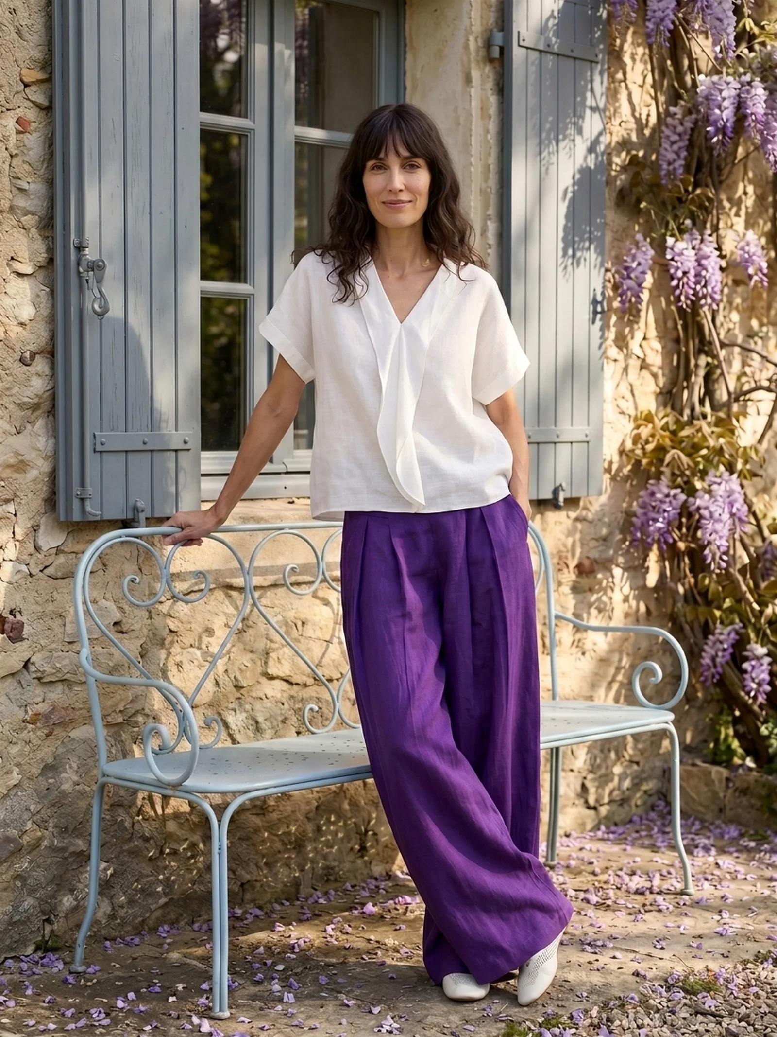 100% Linen Double Ruffle Soft Collar Top VERONICA - Image 3