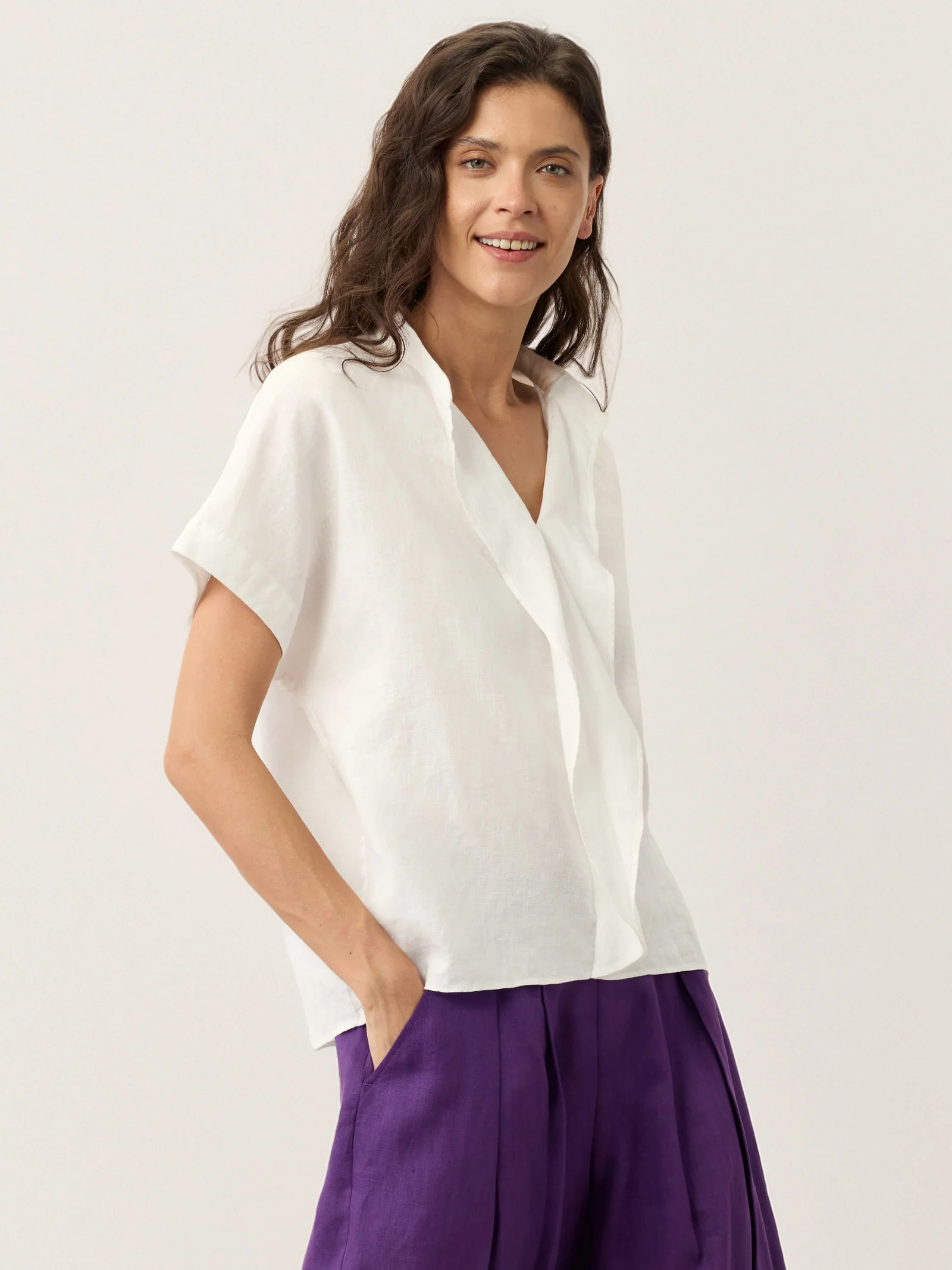 100% Linen Double Ruffle Soft Collar Top VERONICA - Image 4