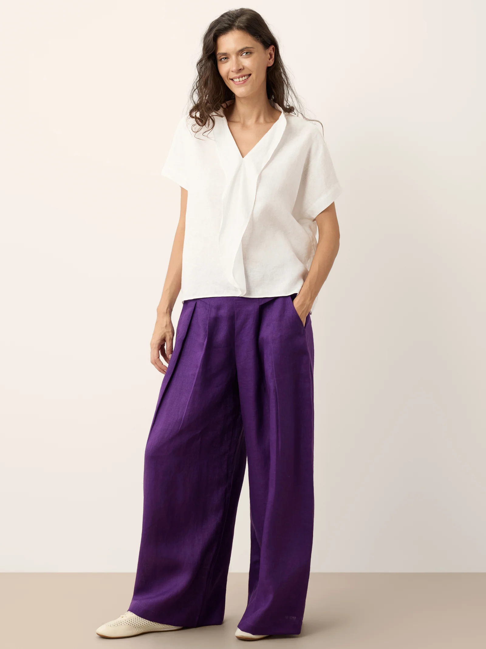 100% Linen Double Ruffle Soft Collar Top VERONICA - Image 5