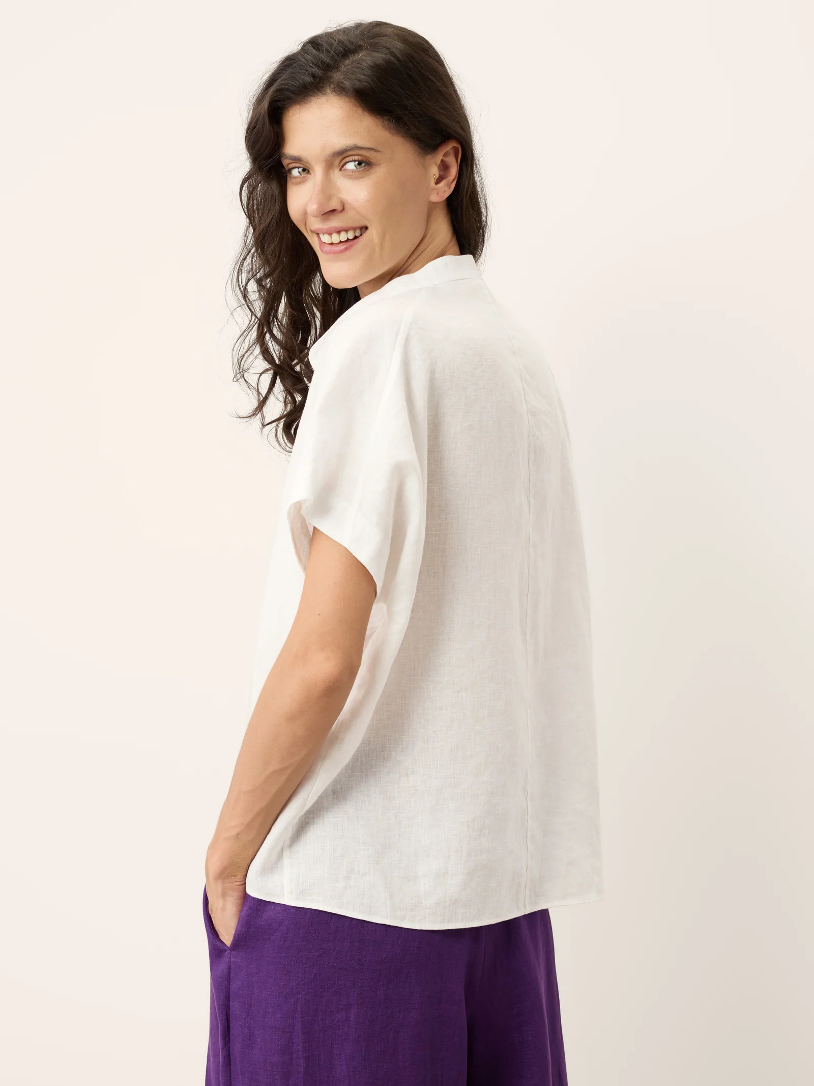100% Linen Double Ruffle Soft Collar Top VERONICA - Image 6