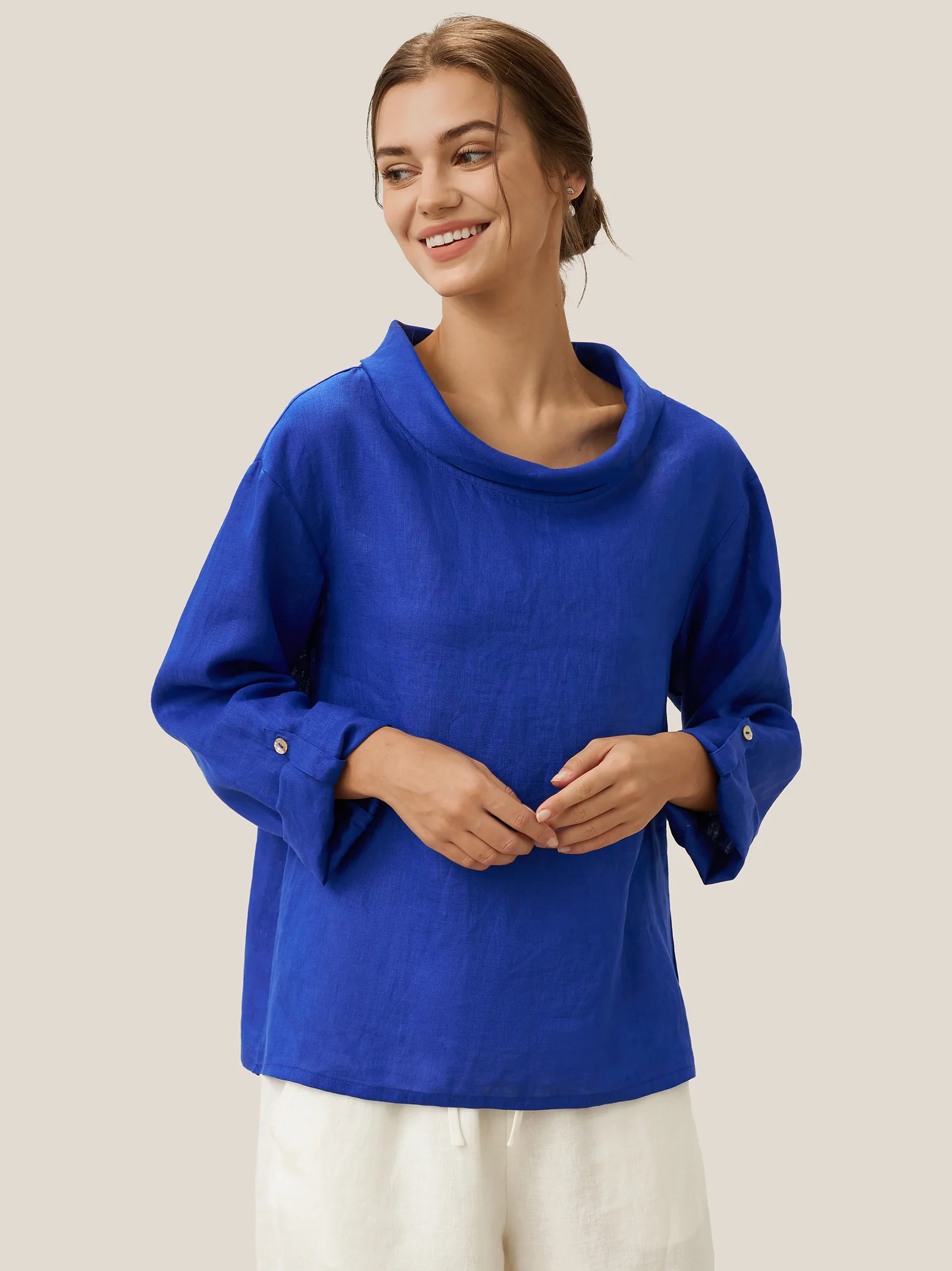 100% Linen Draped Neck Top HOLLIS - Image 12