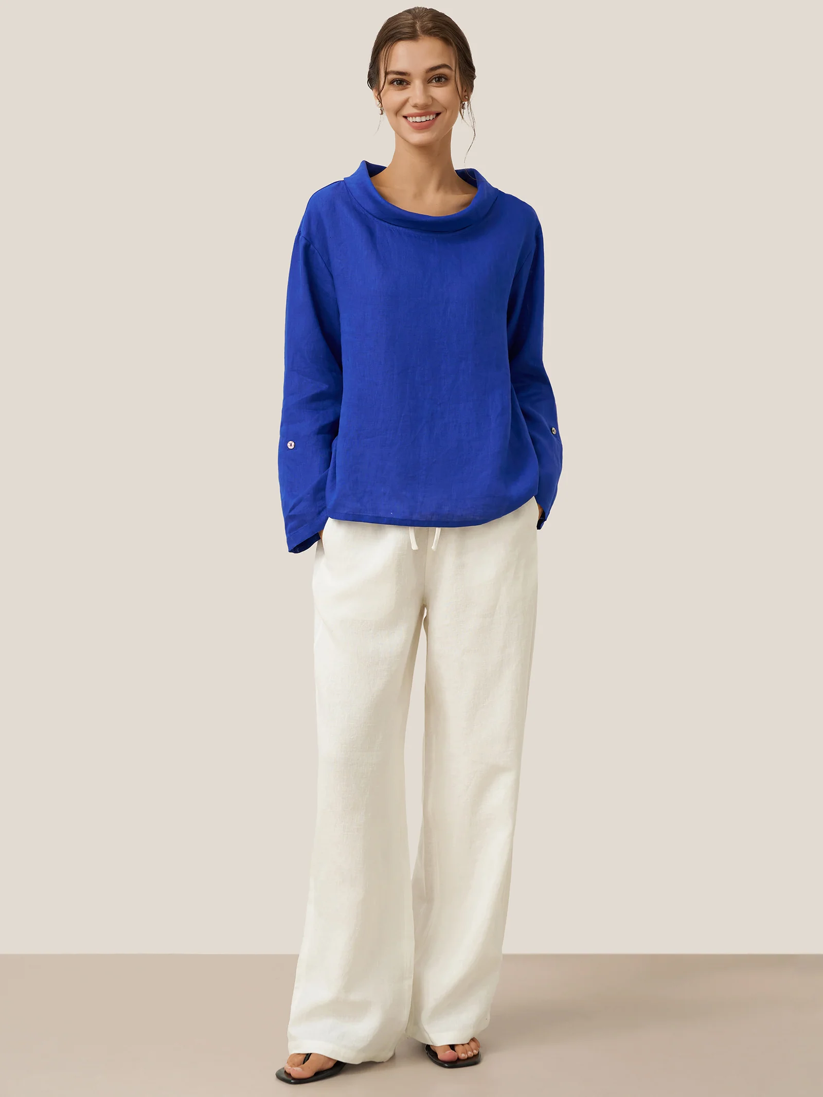 100% Linen Draped Neck Top HOLLIS - Image 15