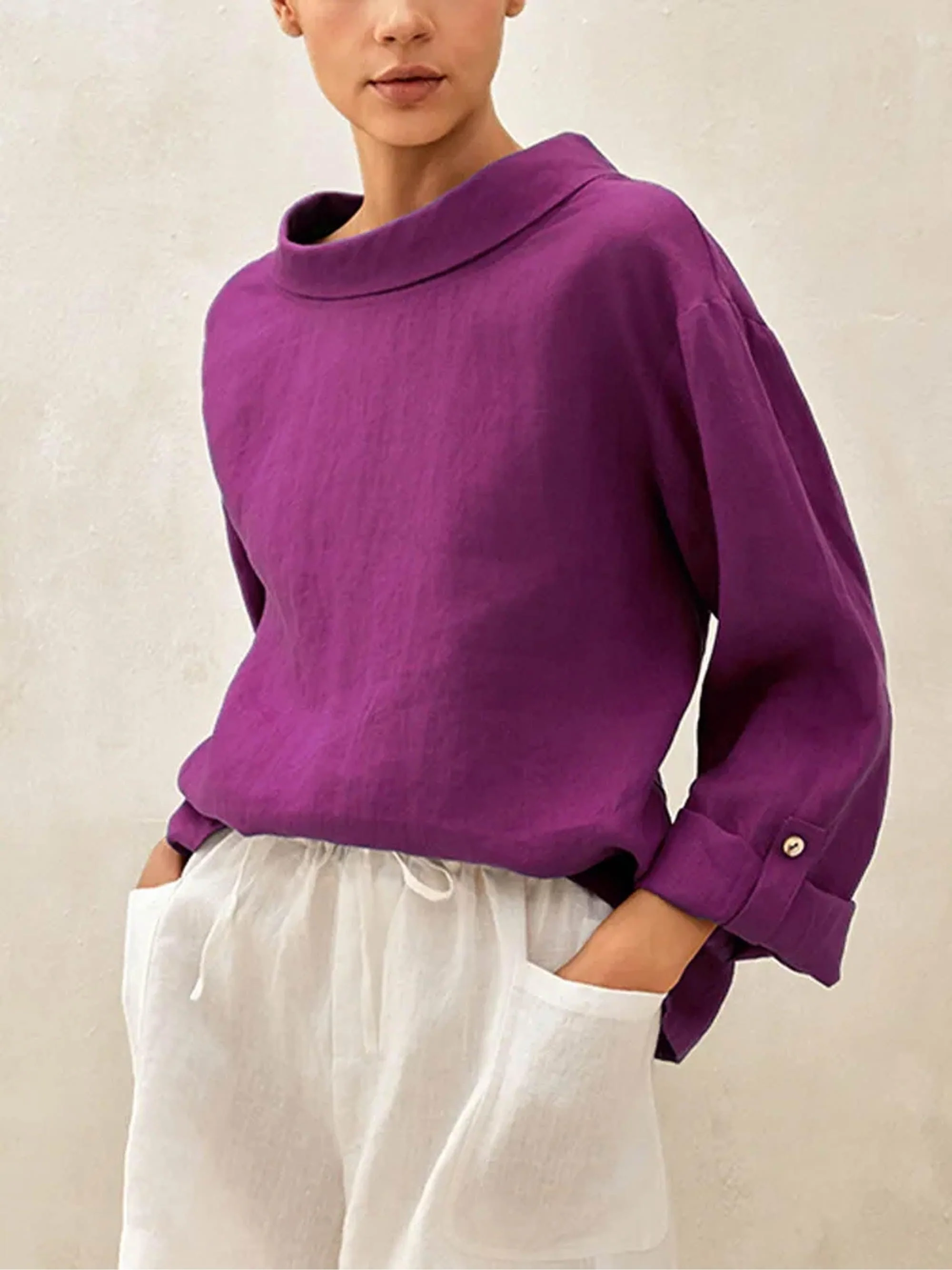 100% Linen Draped Neck Top HOLLIS - Image 4