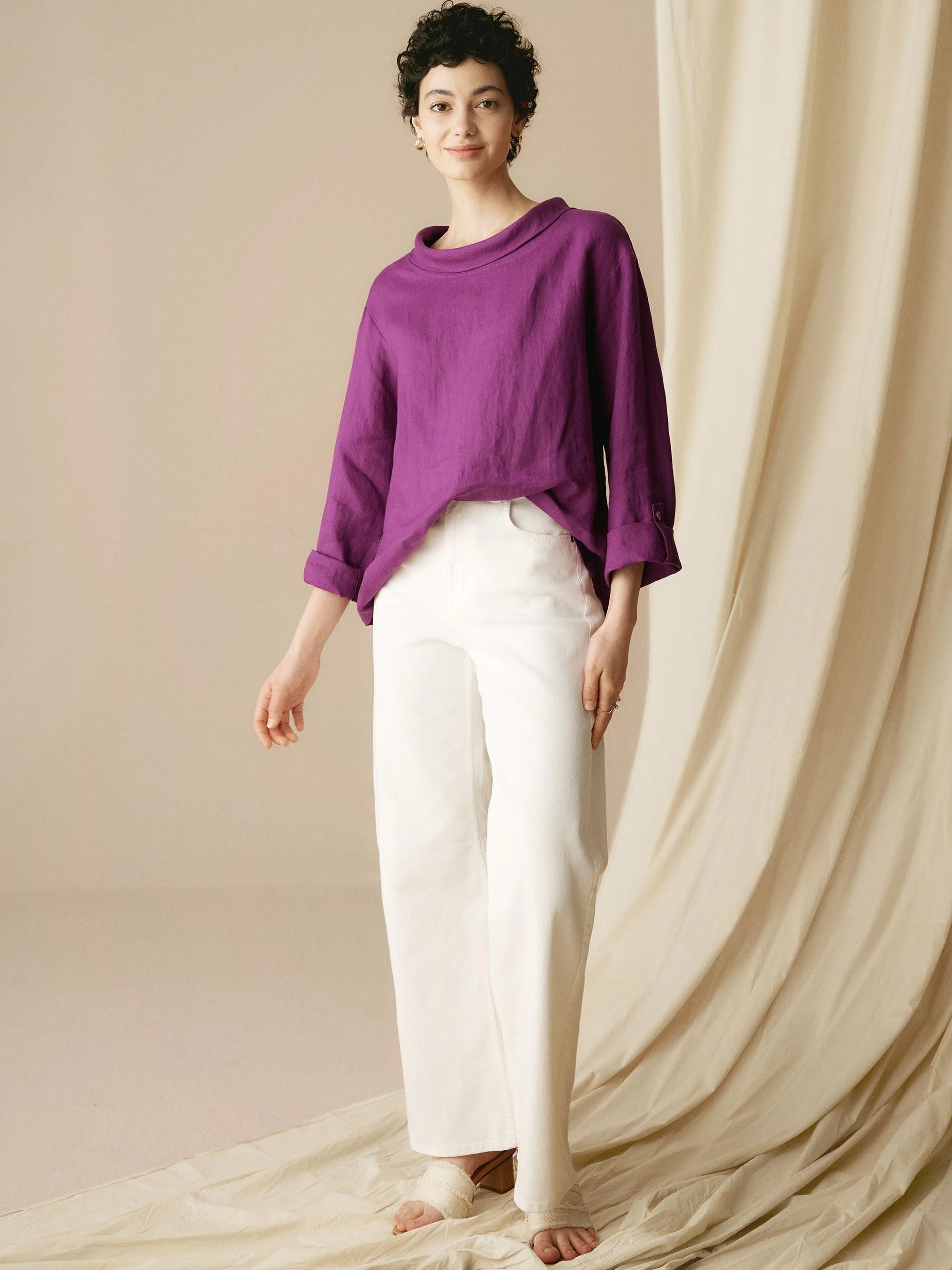 100% Linen Draped Neck Top HOLLIS - Image 8