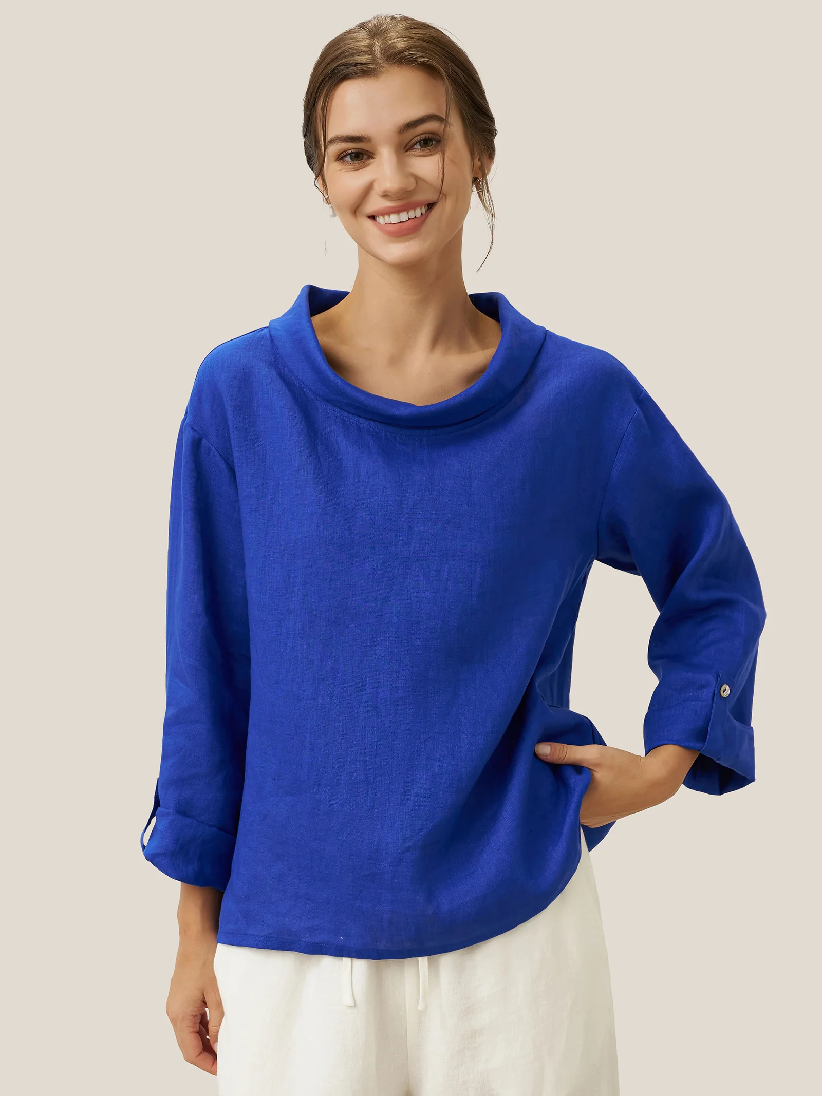 100% Linen Draped Neck Top HOLLIS - Image 9