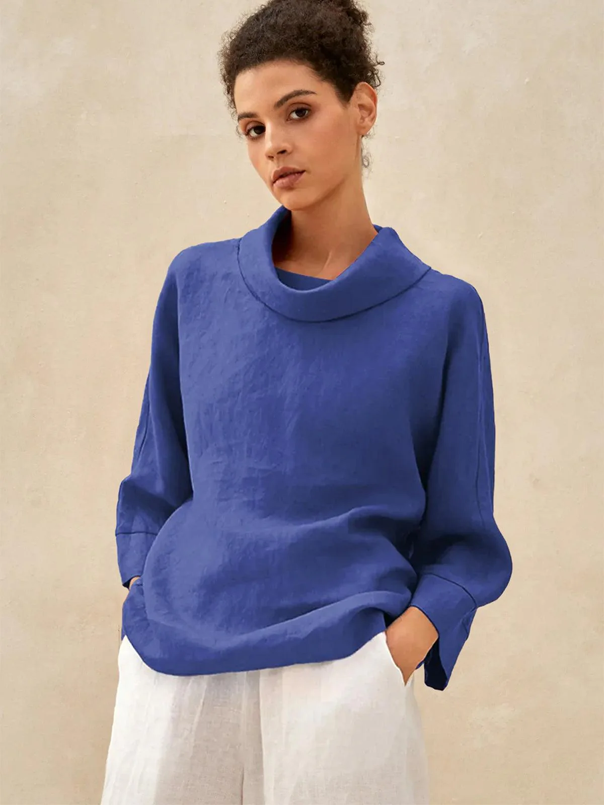 100% Linen Dropped Collar Long-Sleeve Top TRISTAN - Image 11