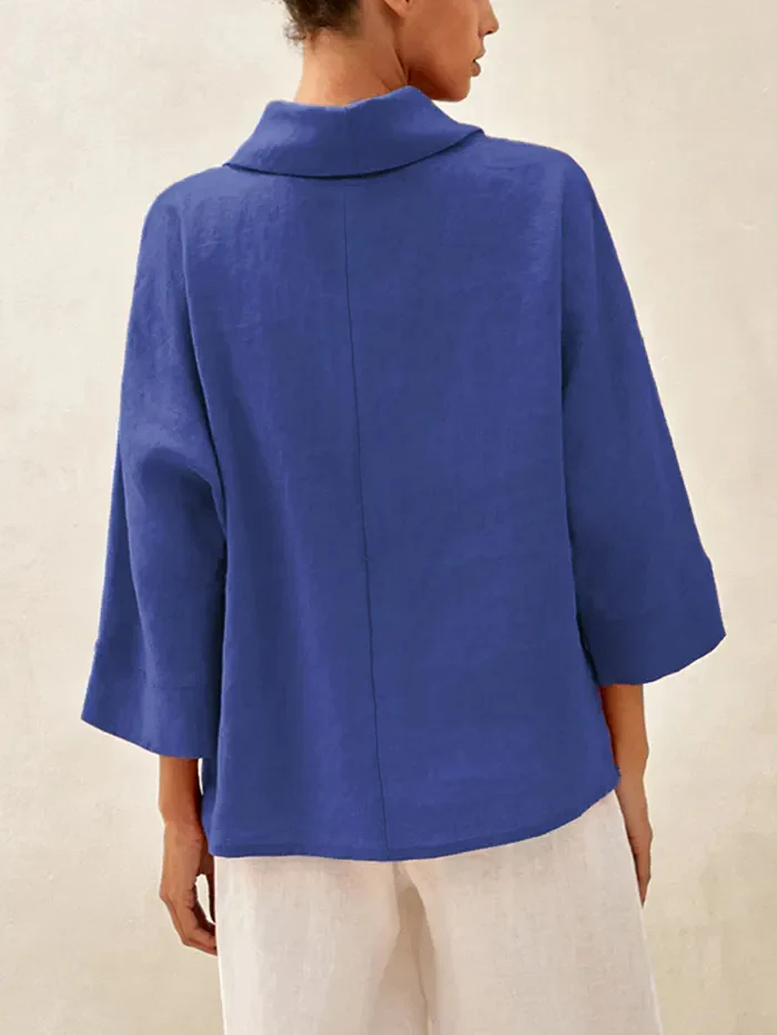 100% Linen Dropped Collar Long-Sleeve Top TRISTAN - Image 12