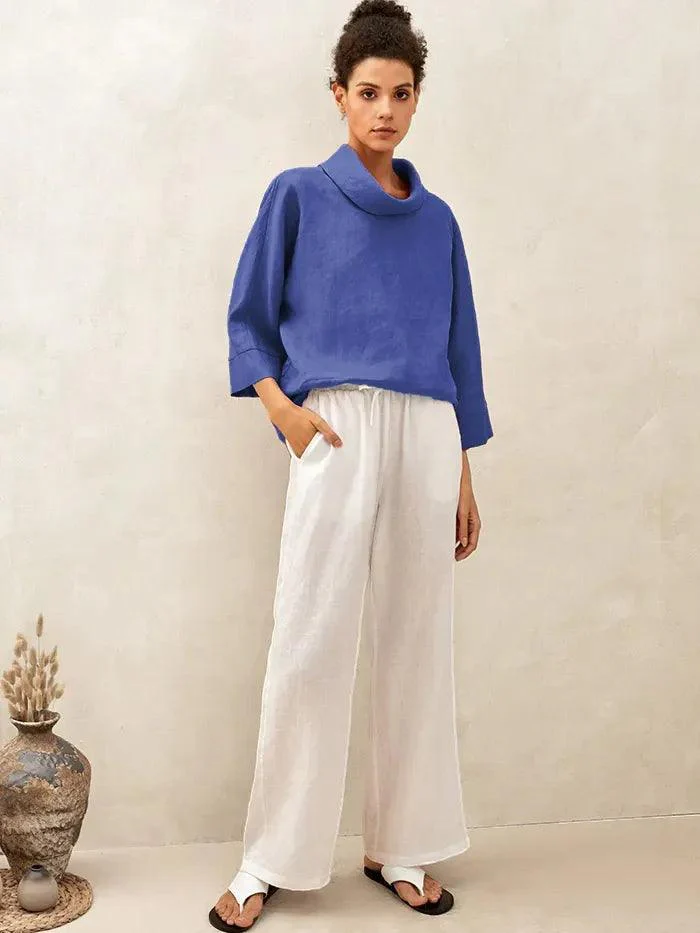 100% Linen Dropped Collar Long-Sleeve Top TRISTAN - Image 13