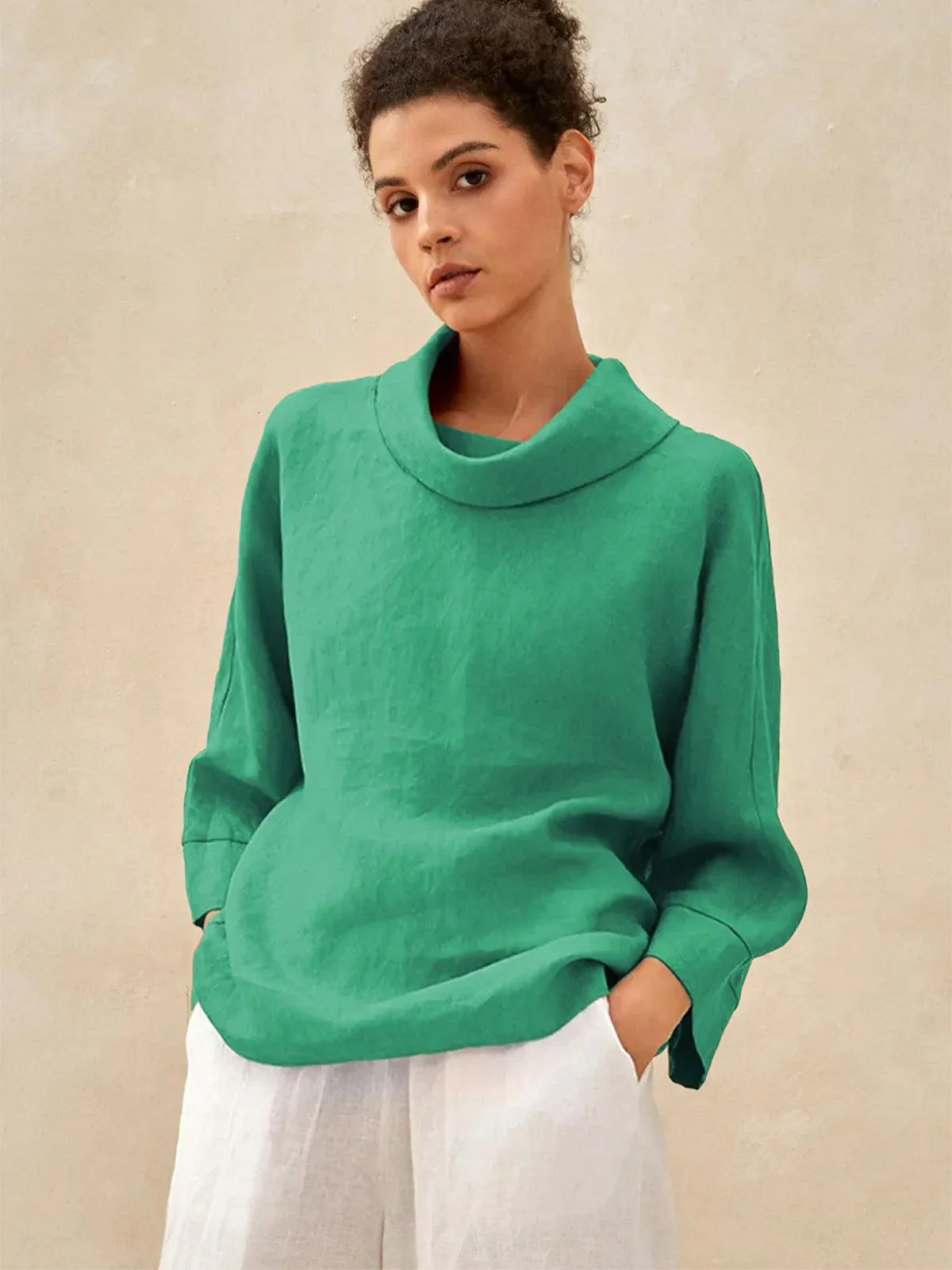 100% Linen Dropped Collar Long-Sleeve Top TRISTAN - Image 14