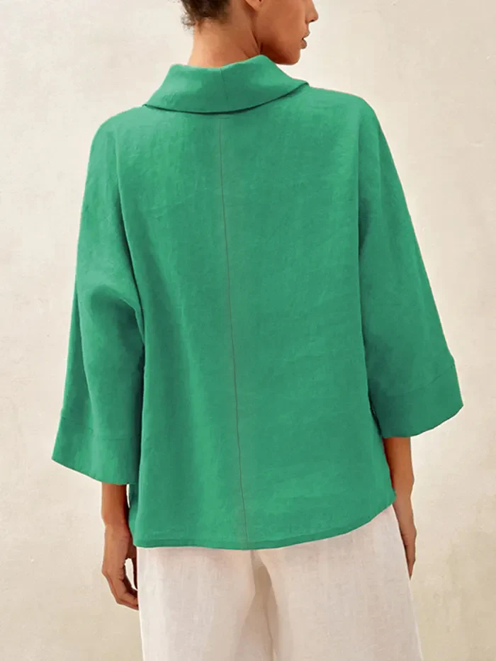 100% Linen Dropped Collar Long-Sleeve Top TRISTAN - Image 15