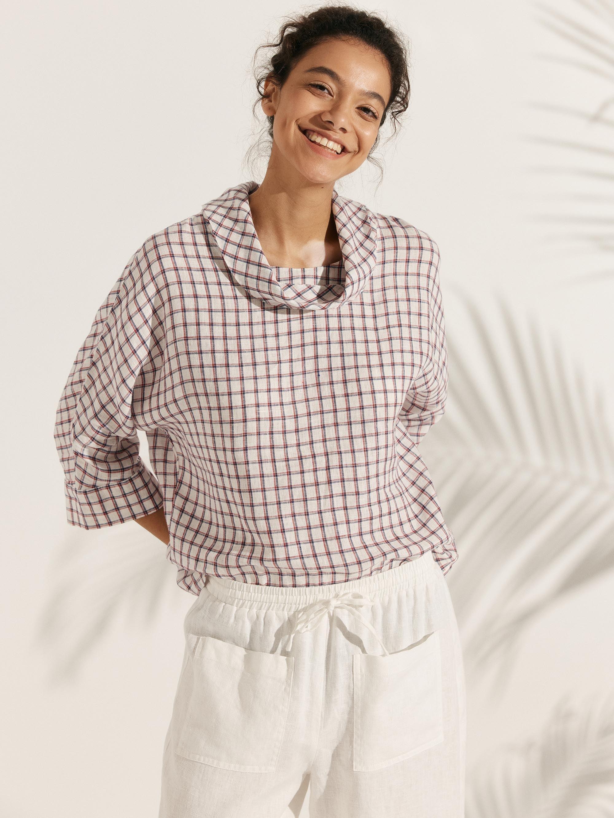 100% Linen Dropped Collar Long-Sleeve Top TRISTAN - Image 16