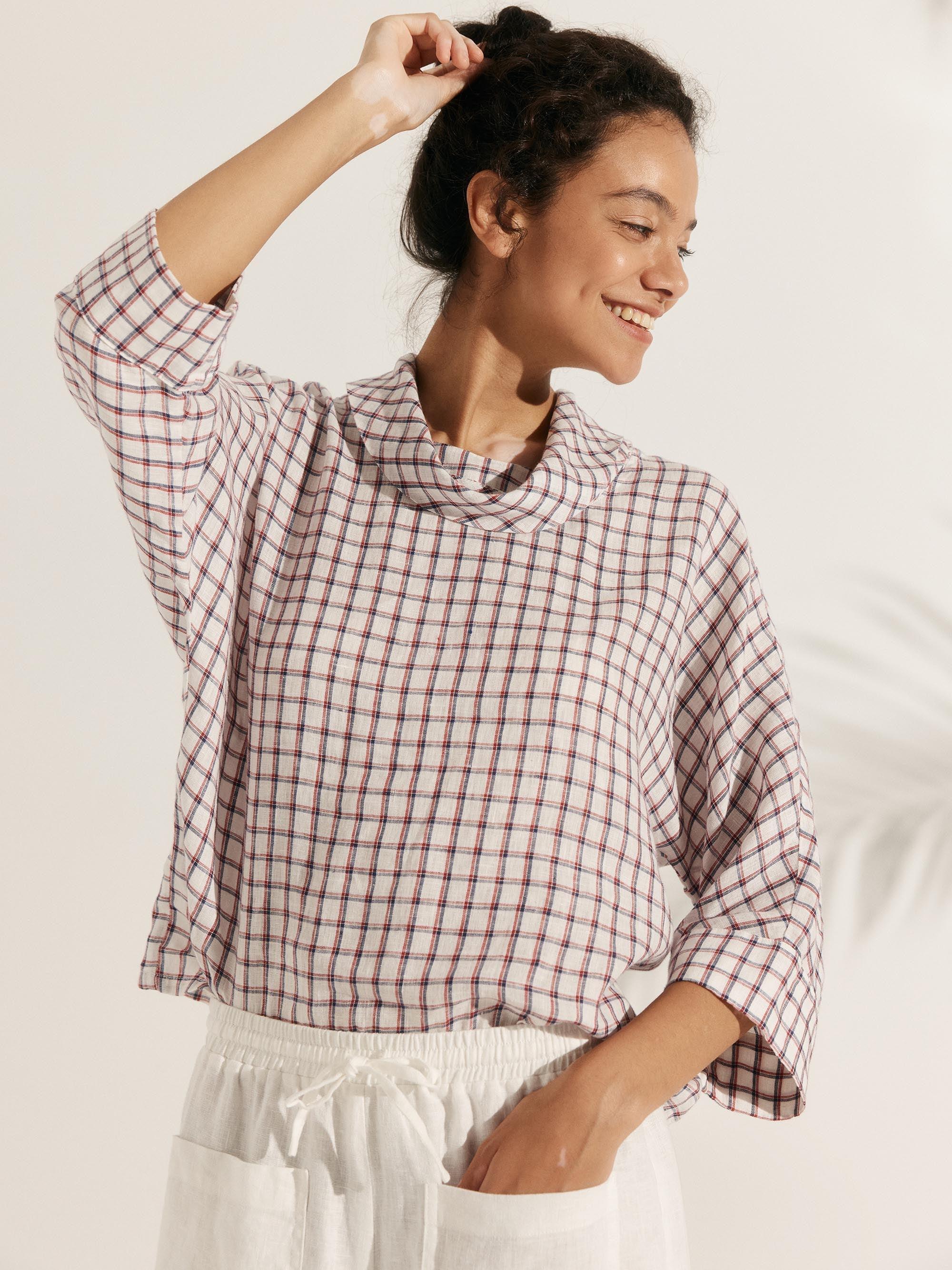100% Linen Dropped Collar Long-Sleeve Top TRISTAN - Image 17