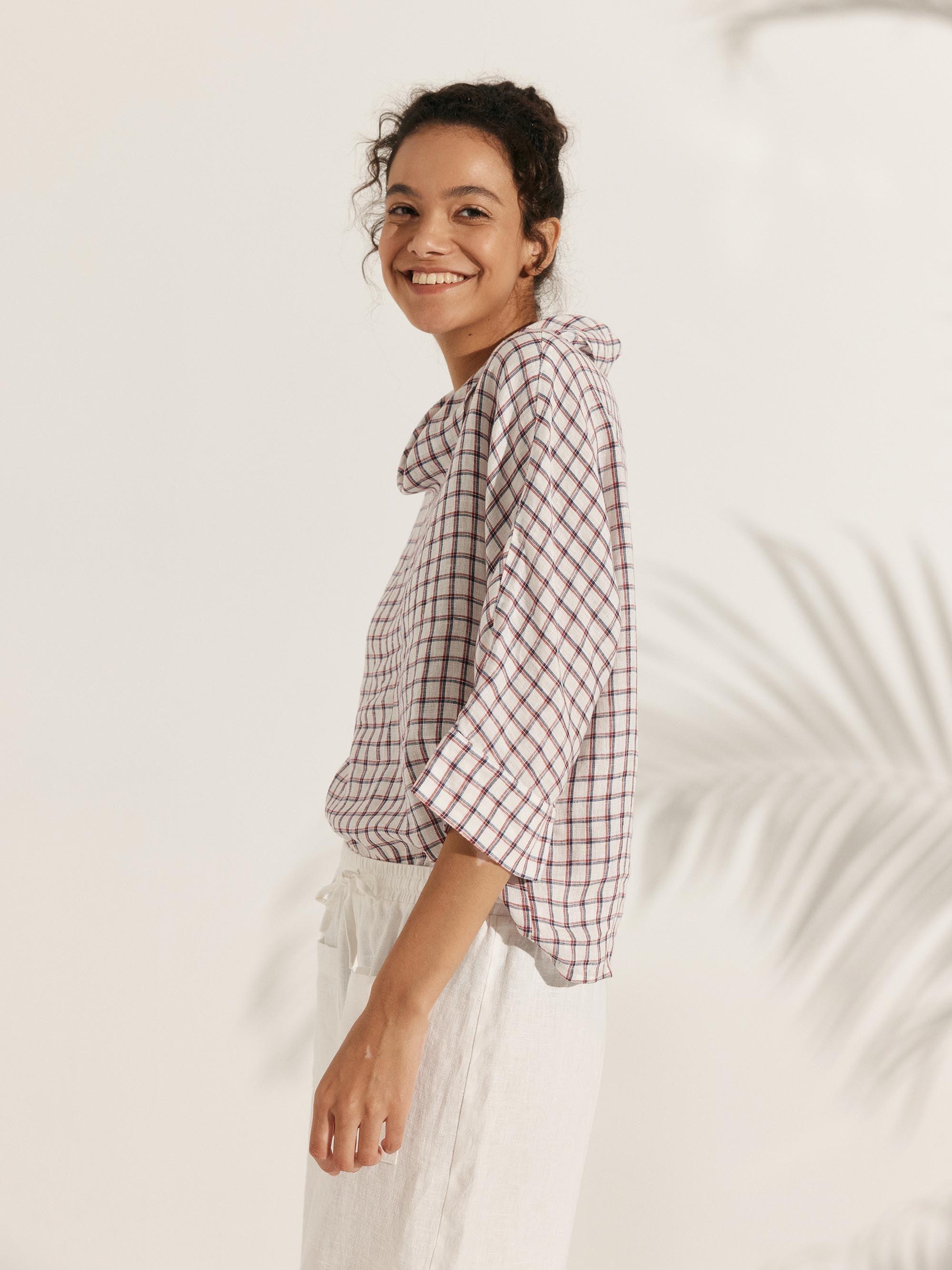 100% Linen Dropped Collar Long-Sleeve Top TRISTAN - Image 18