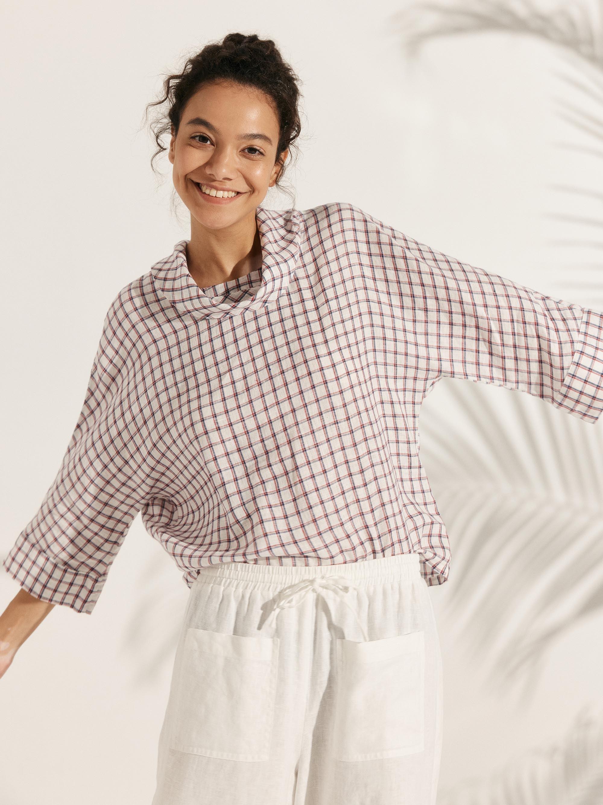 100% Linen Dropped Collar Long-Sleeve Top TRISTAN - Image 19