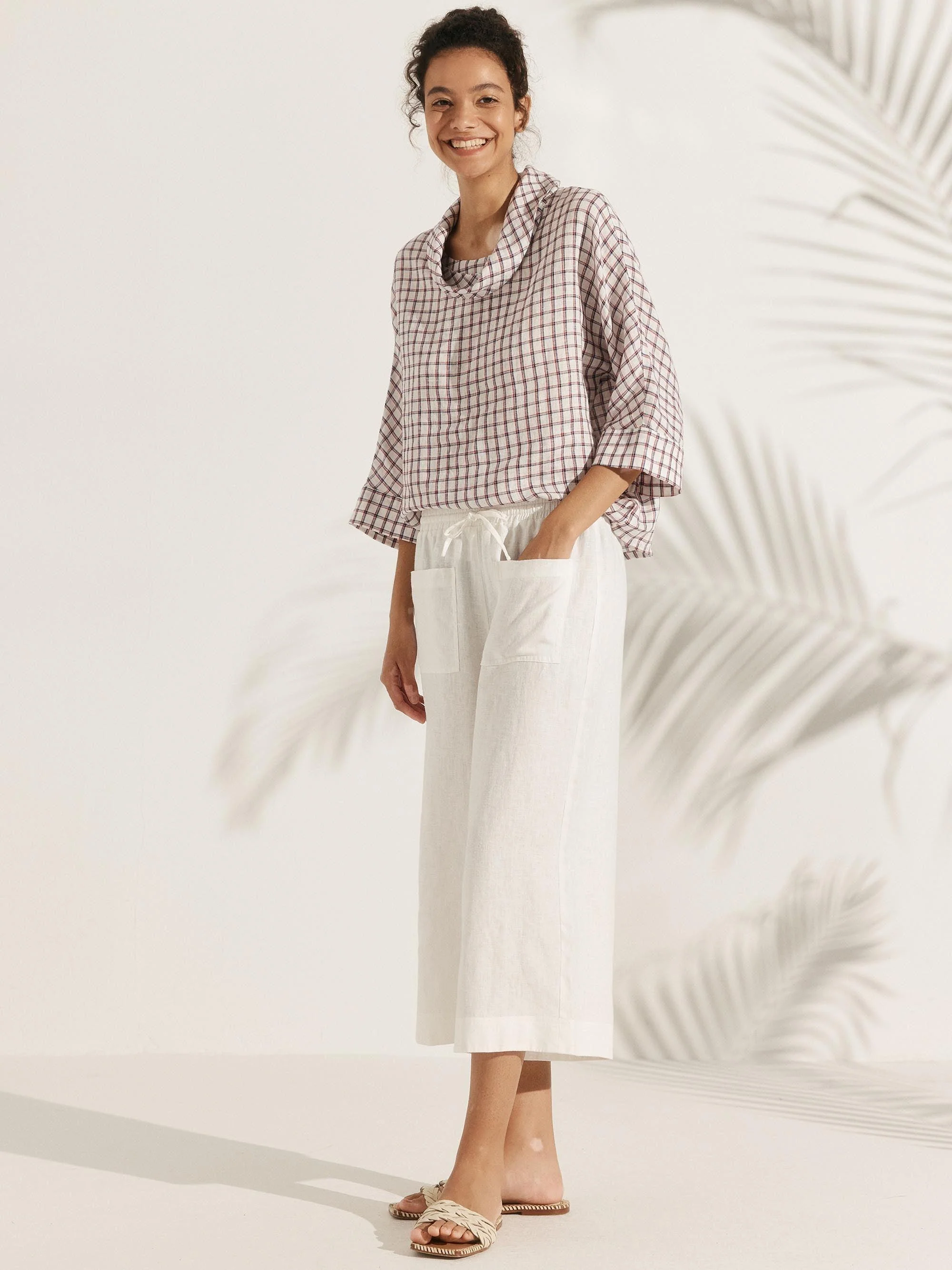 100% Linen Dropped Collar Long-Sleeve Top TRISTAN - Image 21