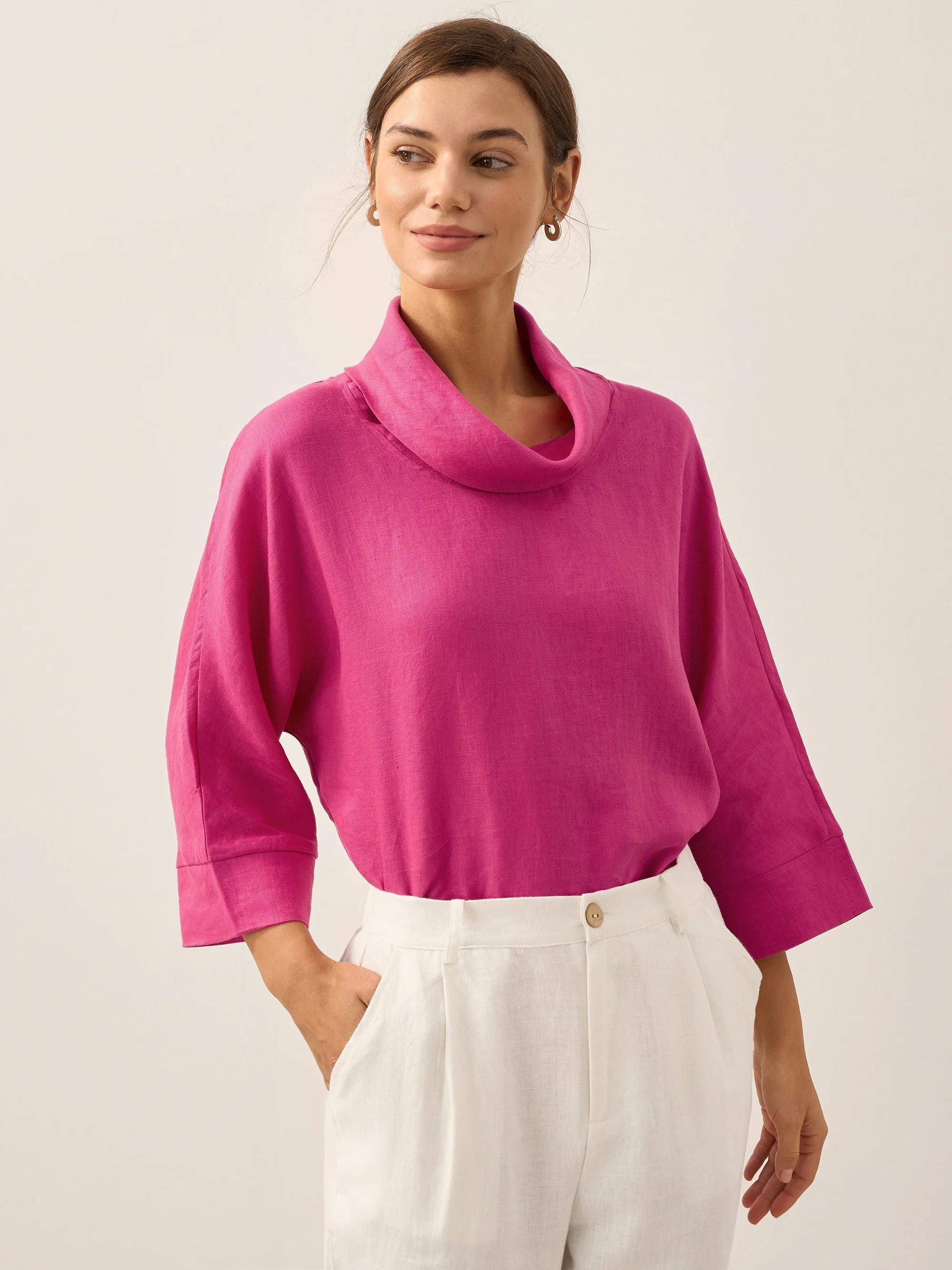 100% Linen Dropped Collar Long-Sleeve Top TRISTAN - Image 22