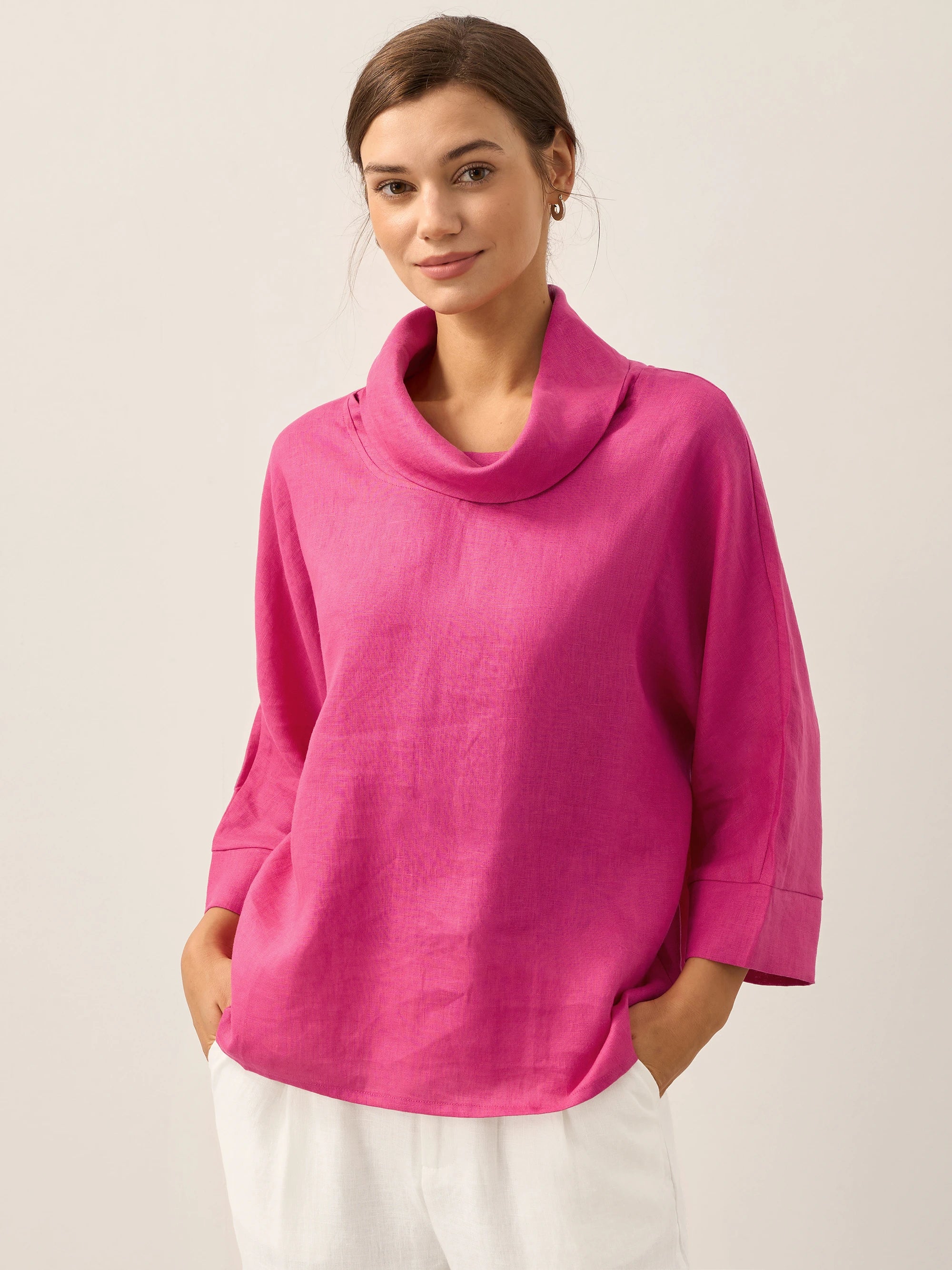 100% Linen Dropped Collar Long-Sleeve Top TRISTAN - Image 23
