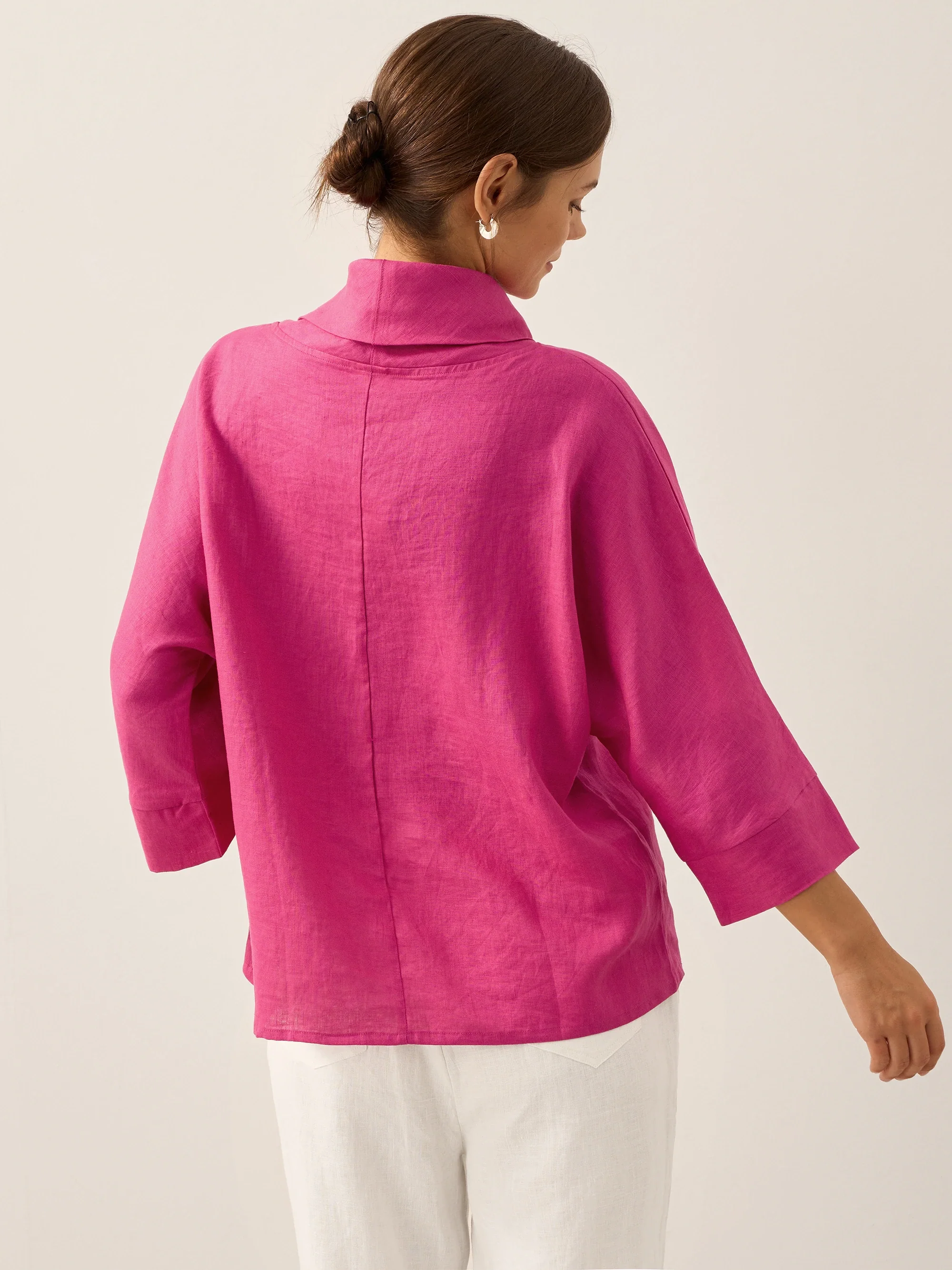 100% Linen Dropped Collar Long-Sleeve Top TRISTAN - Image 24