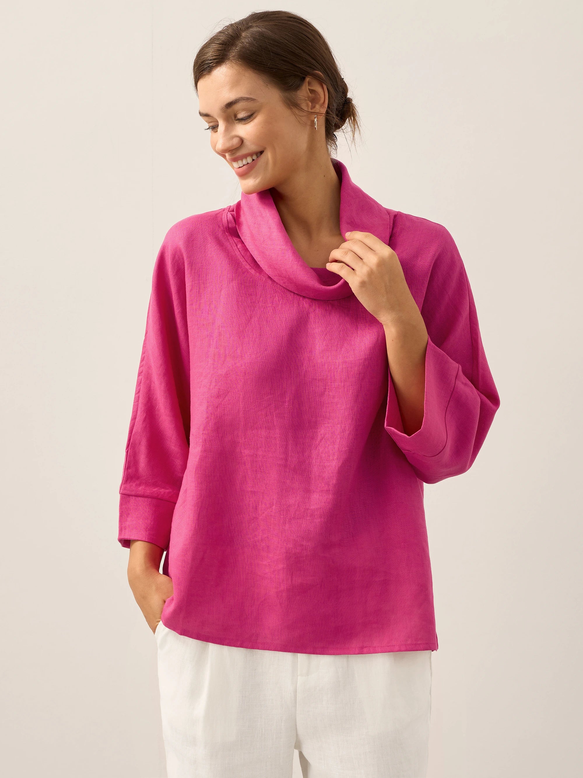 100% Linen Dropped Collar Long-Sleeve Top TRISTAN - Image 25