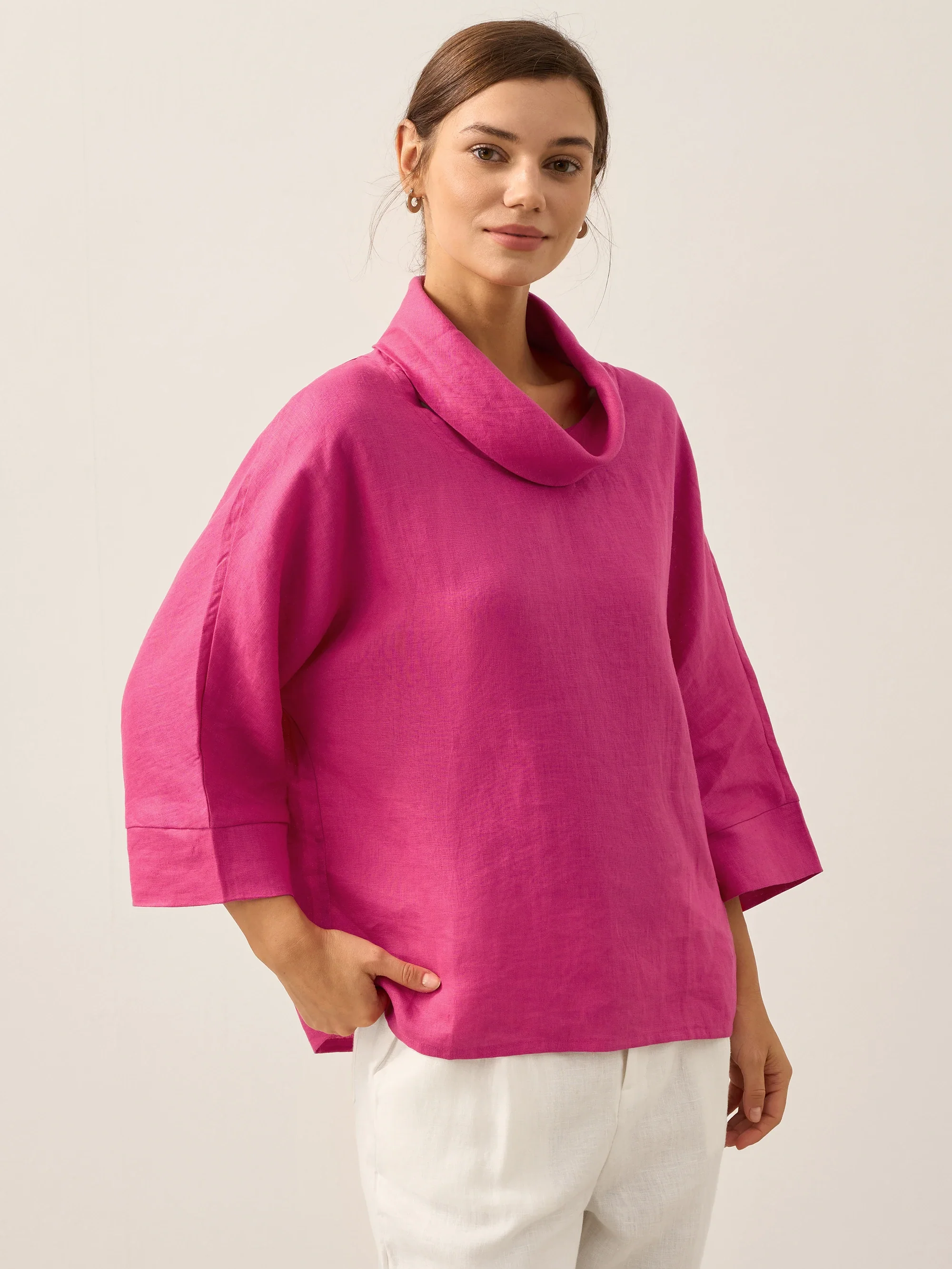 100% Linen Dropped Collar Long-Sleeve Top TRISTAN - Image 26