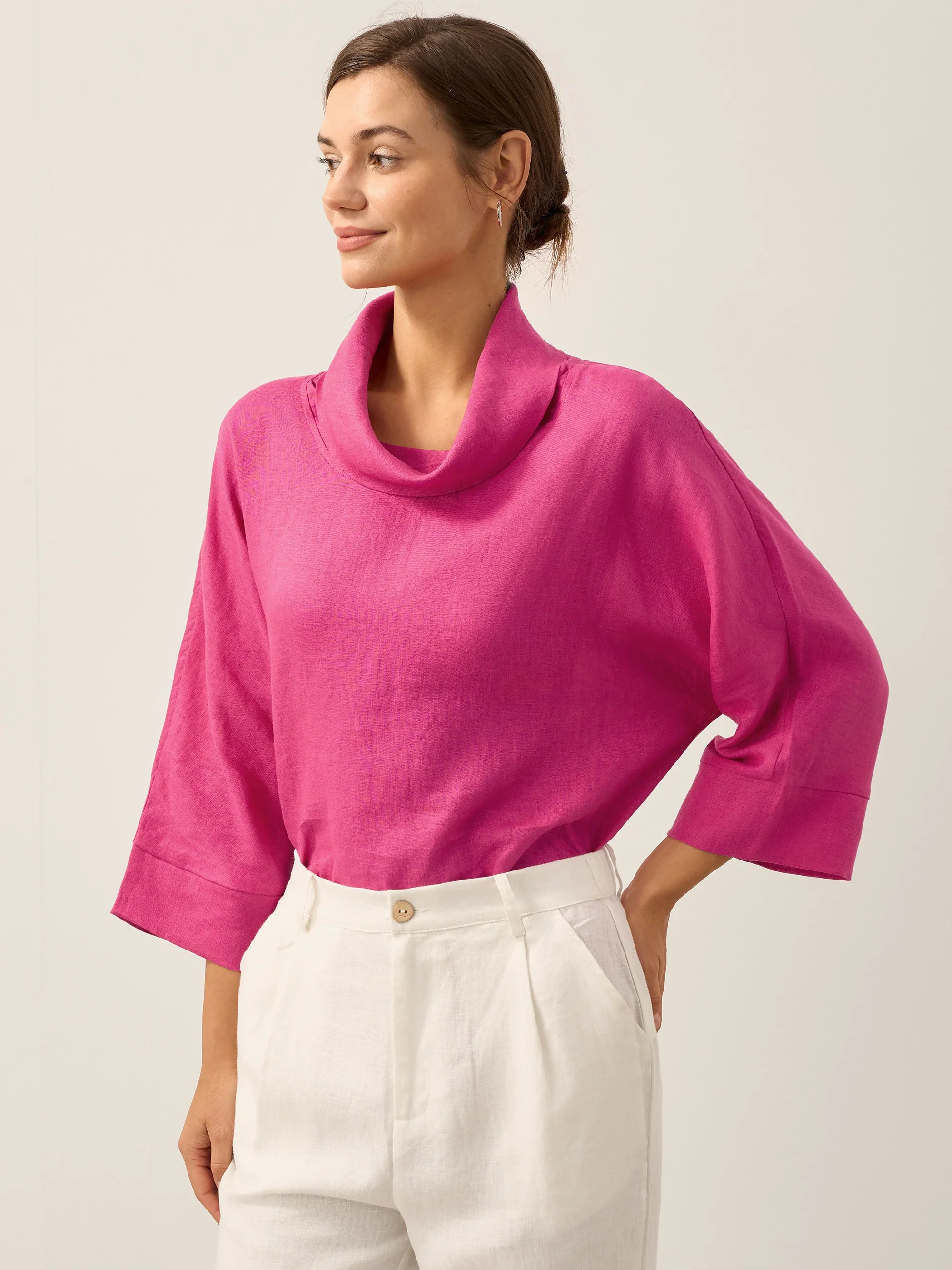 100% Linen Dropped Collar Long-Sleeve Top TRISTAN - Image 27