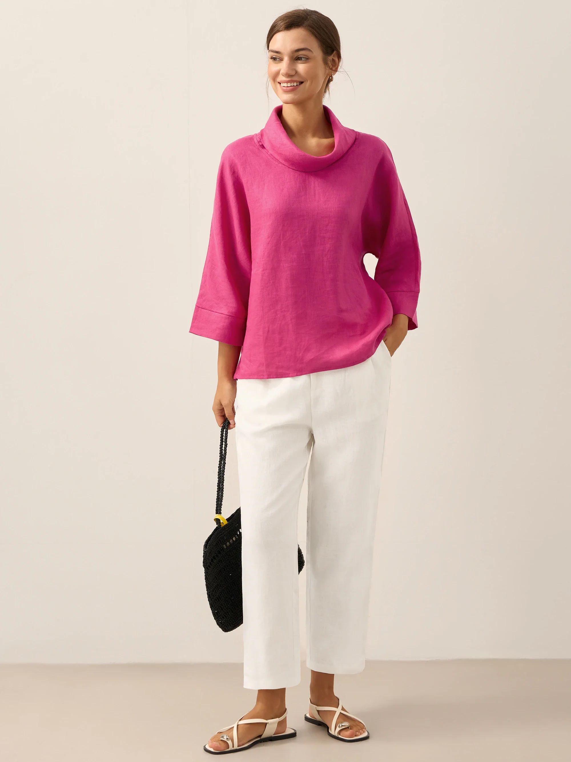 100% Linen Dropped Collar Long-Sleeve Top TRISTAN - Image 28