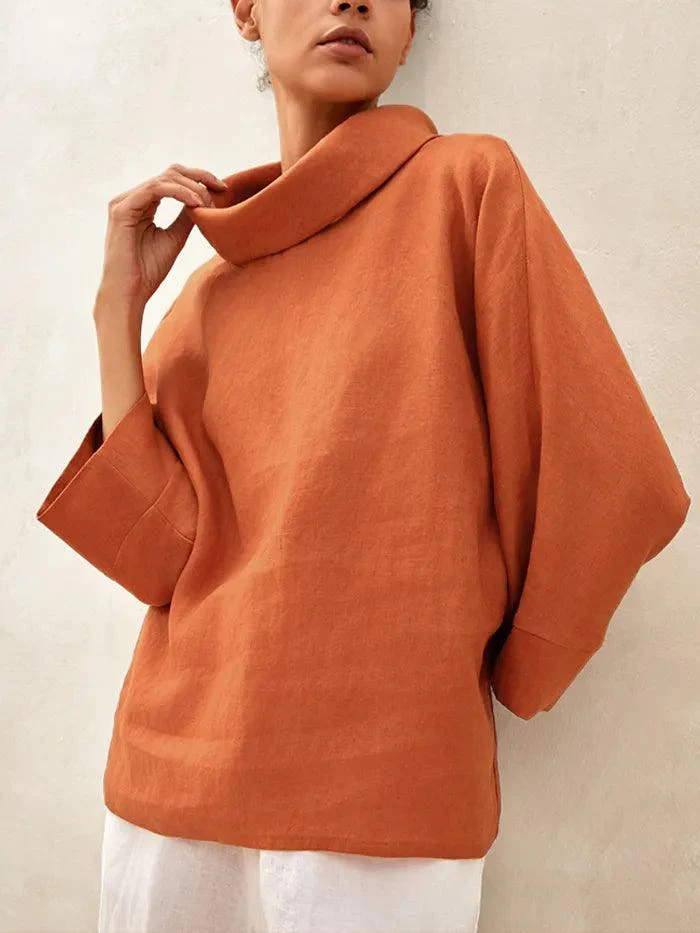 100% Linen Dropped Collar Long-Sleeve Top TRISTAN - Image 3