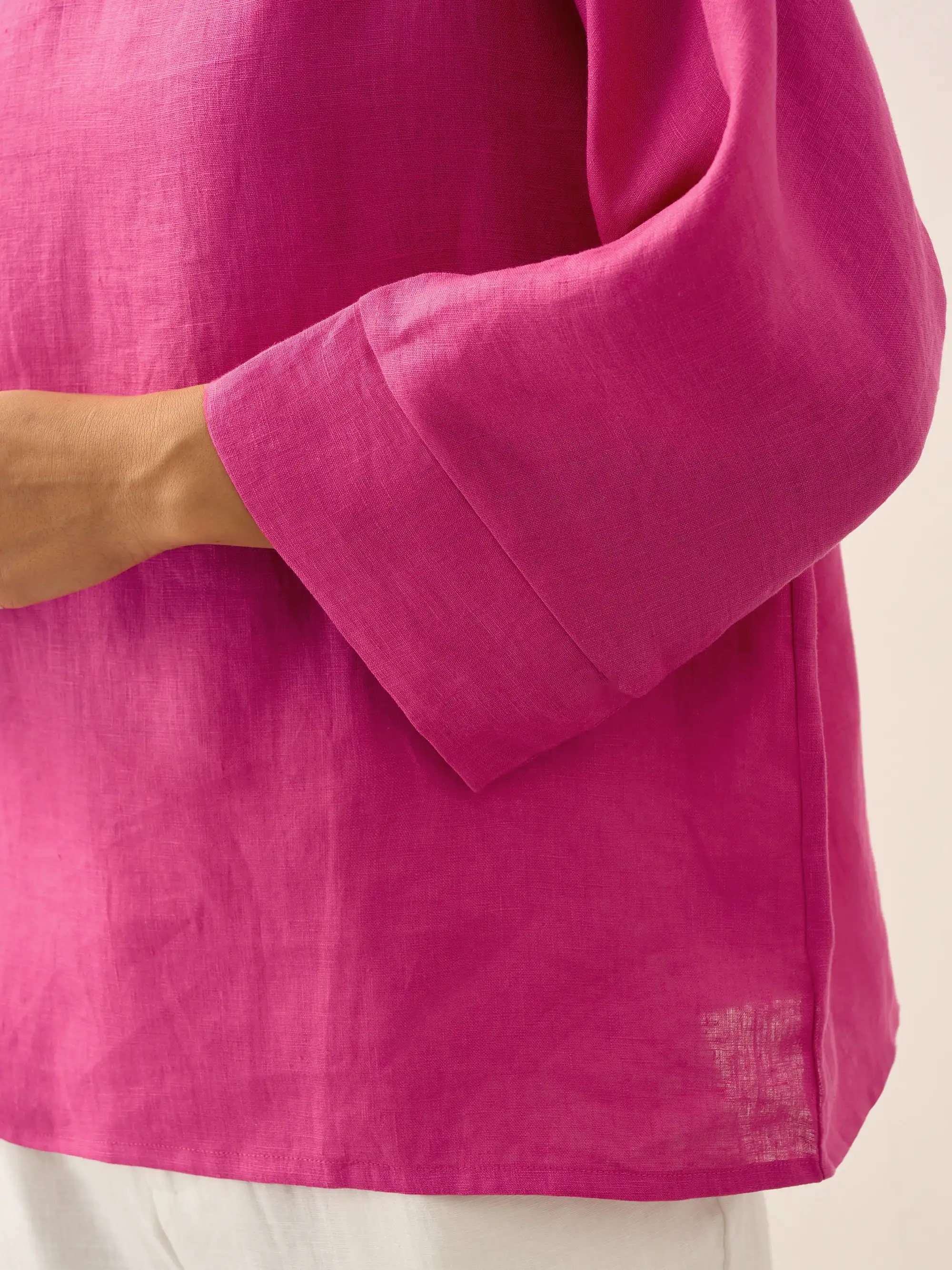 100% Linen Dropped Collar Long-Sleeve Top TRISTAN - Image 31