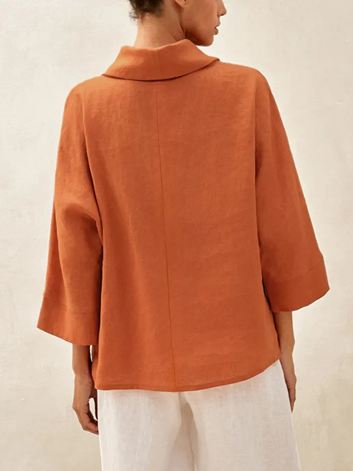100% Linen Dropped Collar Long-Sleeve Top TRISTAN - Image 4