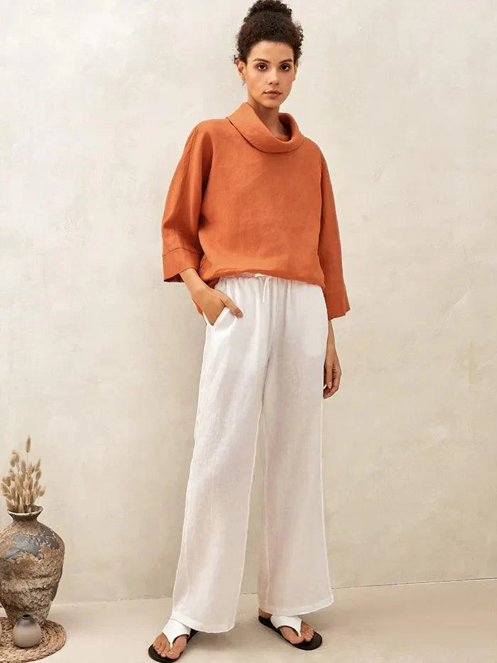 100% Linen Dropped Collar Long-Sleeve Top TRISTAN - Image 5