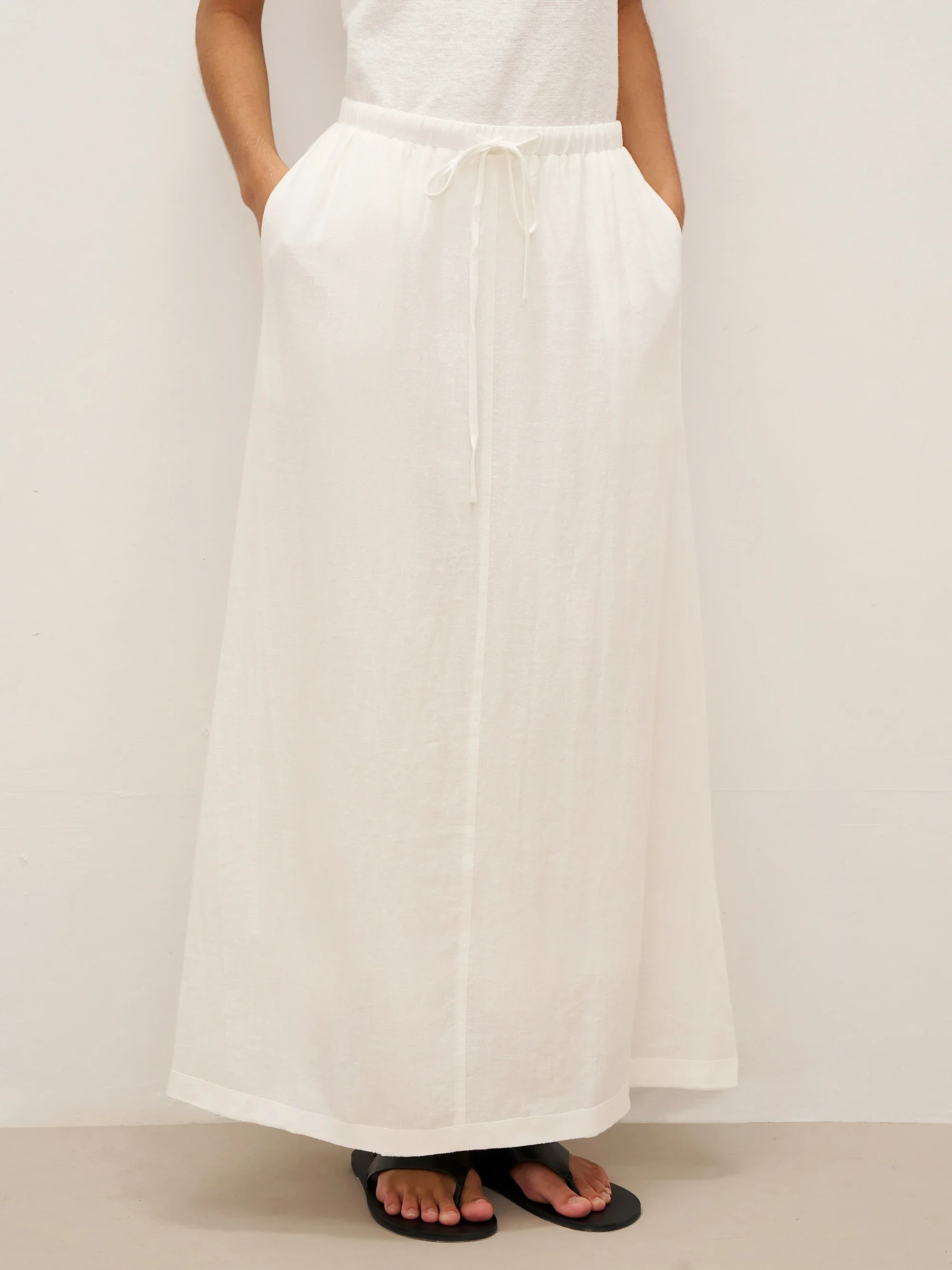 Linen Elastic Waist Drawstring Maxi Skirt NINA