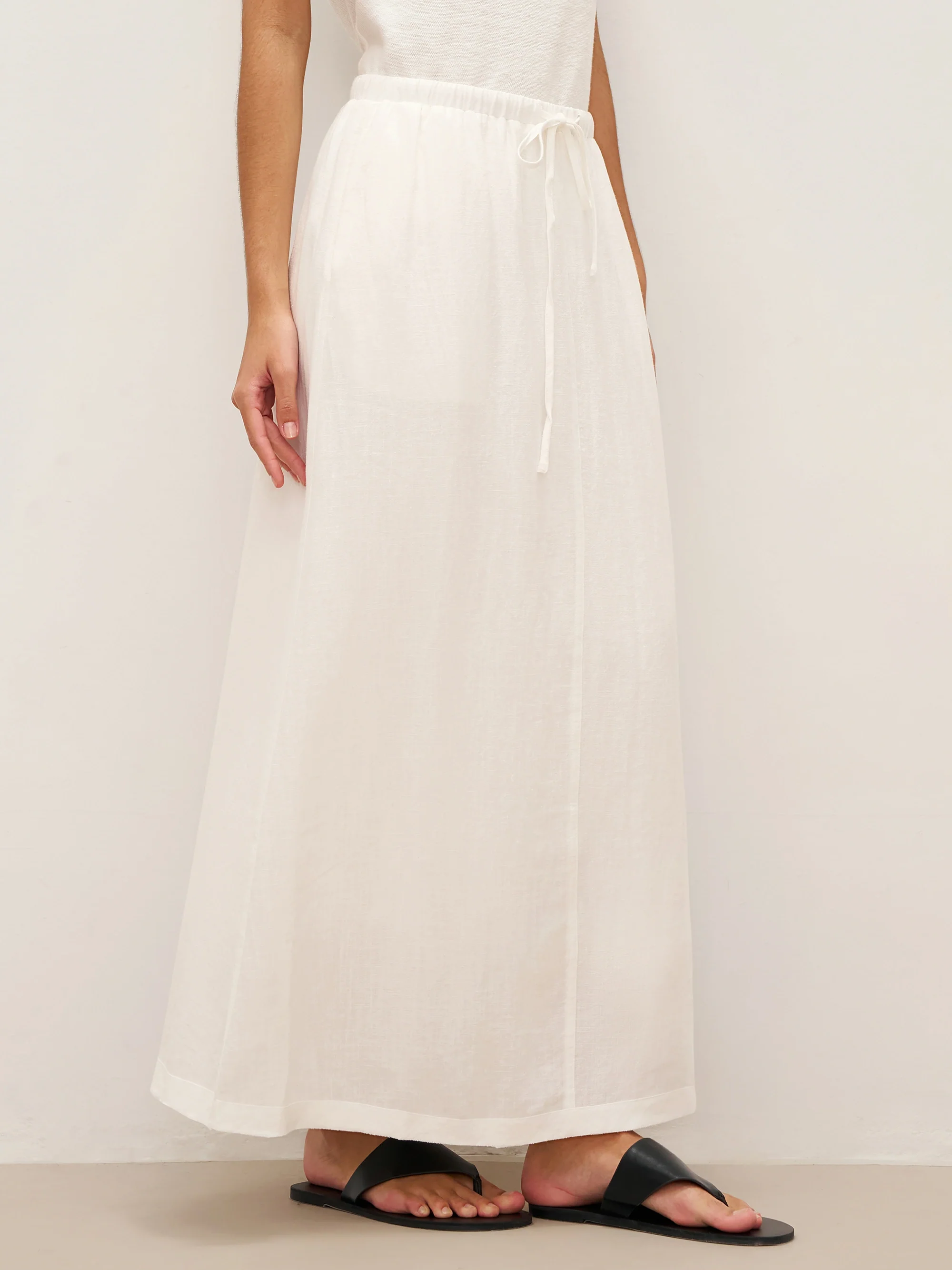 Linen Elastic Waist Drawstring Maxi Skirt NINA - Image 2