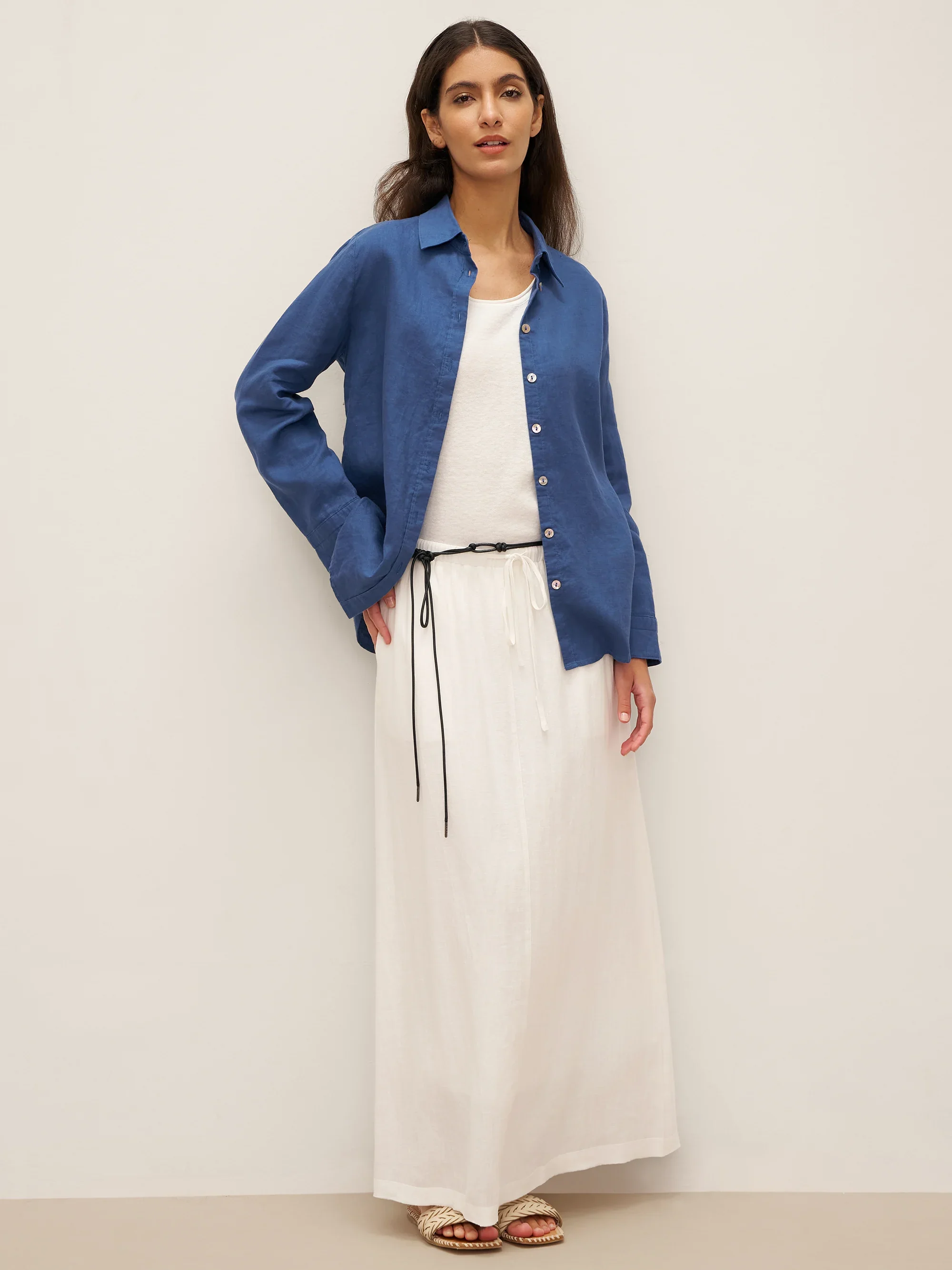 Linen Elastic Waist Drawstring Maxi Skirt NINA - Image 4