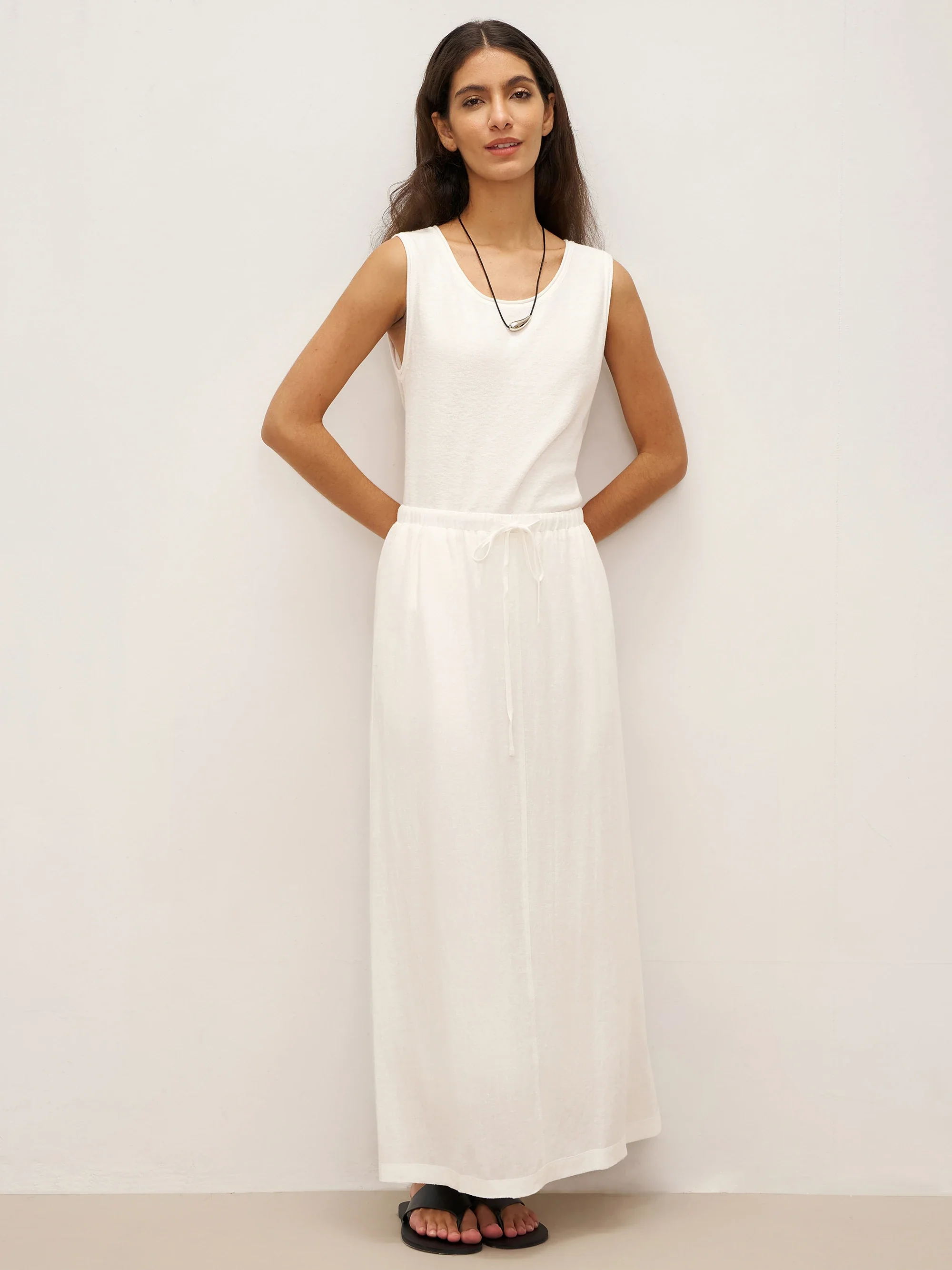 Linen Elastic Waist Drawstring Maxi Skirt NINA - Image 5