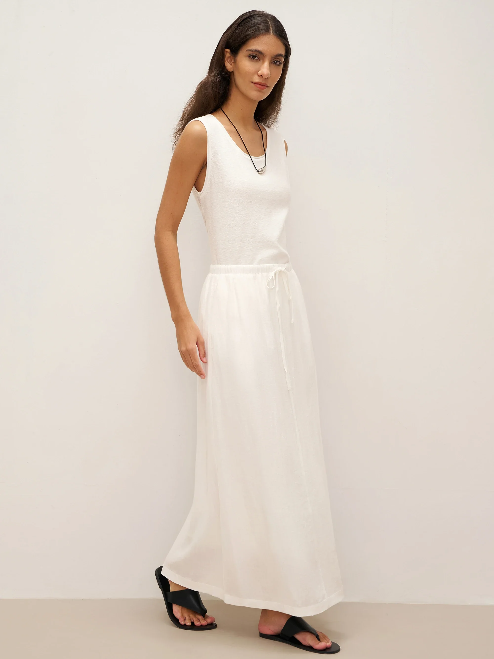 Linen Elastic Waist Drawstring Maxi Skirt NINA - Image 6