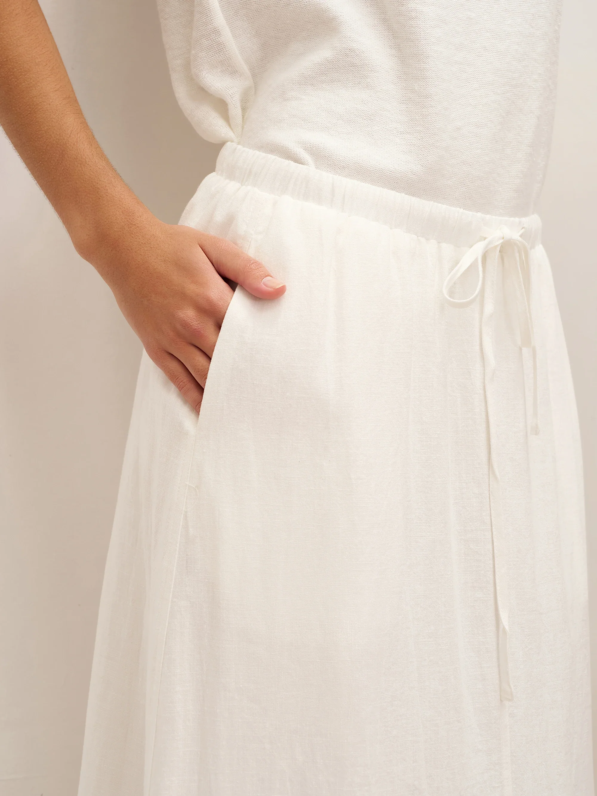 Linen Elastic Waist Drawstring Maxi Skirt NINA - Image 7