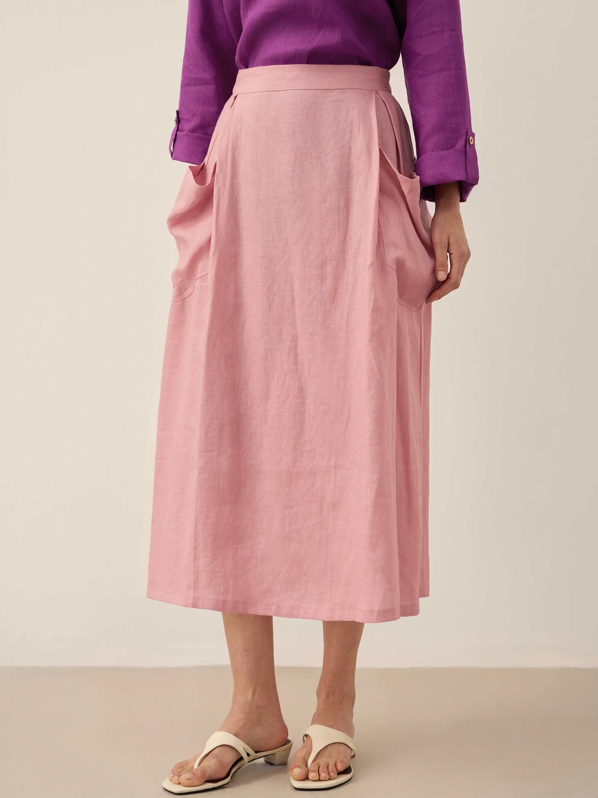 100% Linen Elastic Waist Skirt MARINA - Image 10