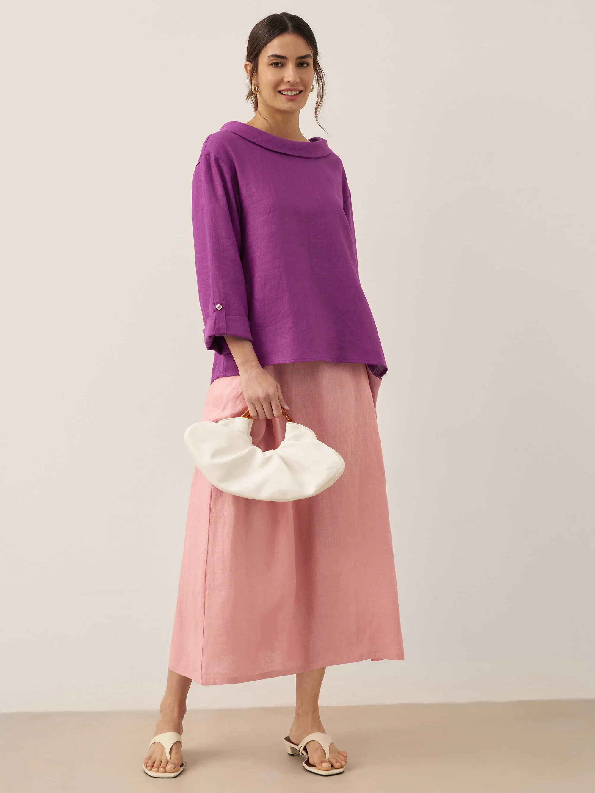 100% Linen Elastic Waist Skirt MARINA - Image 12