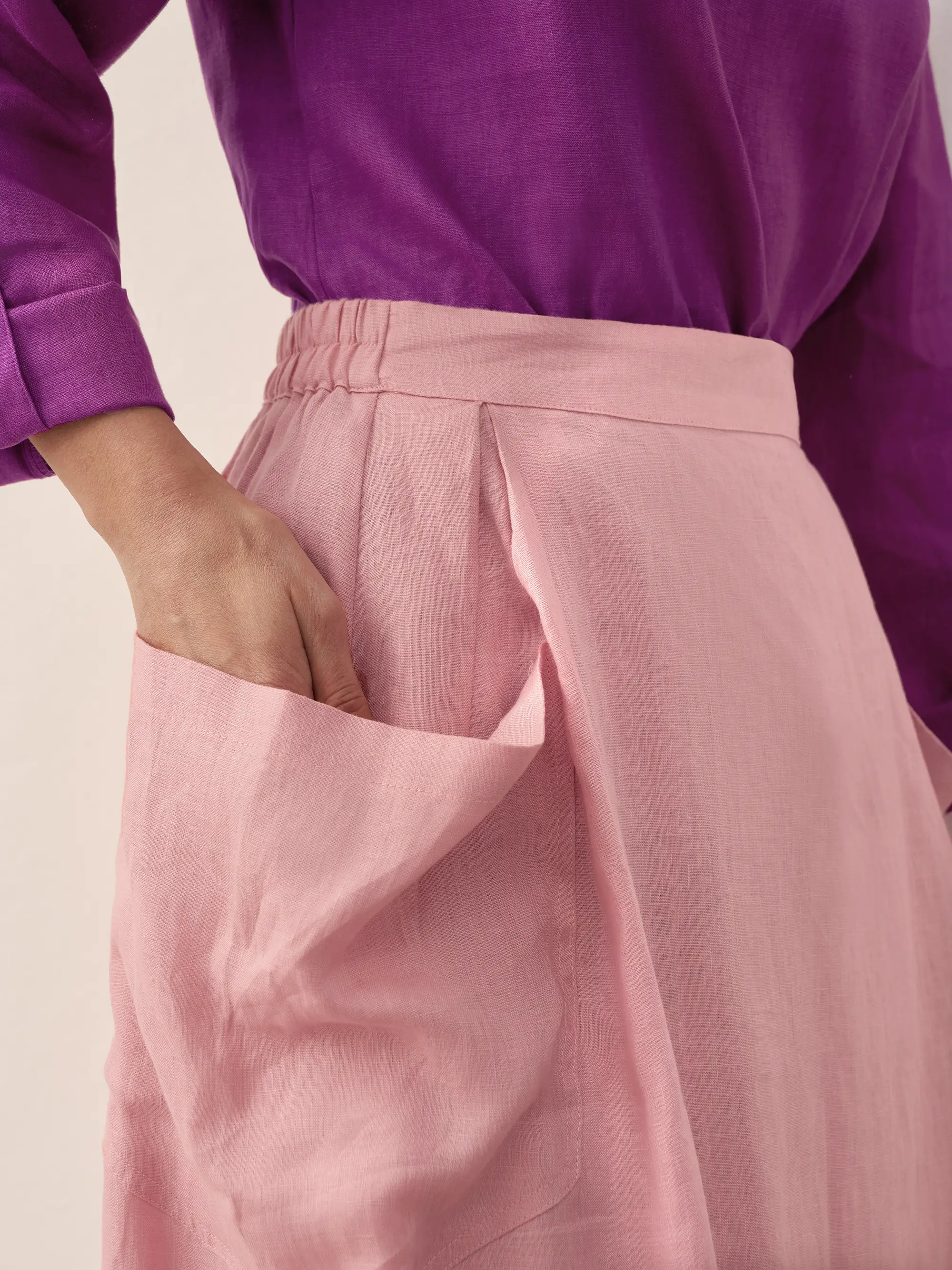 100% Linen Elastic Waist Skirt MARINA - Image 13