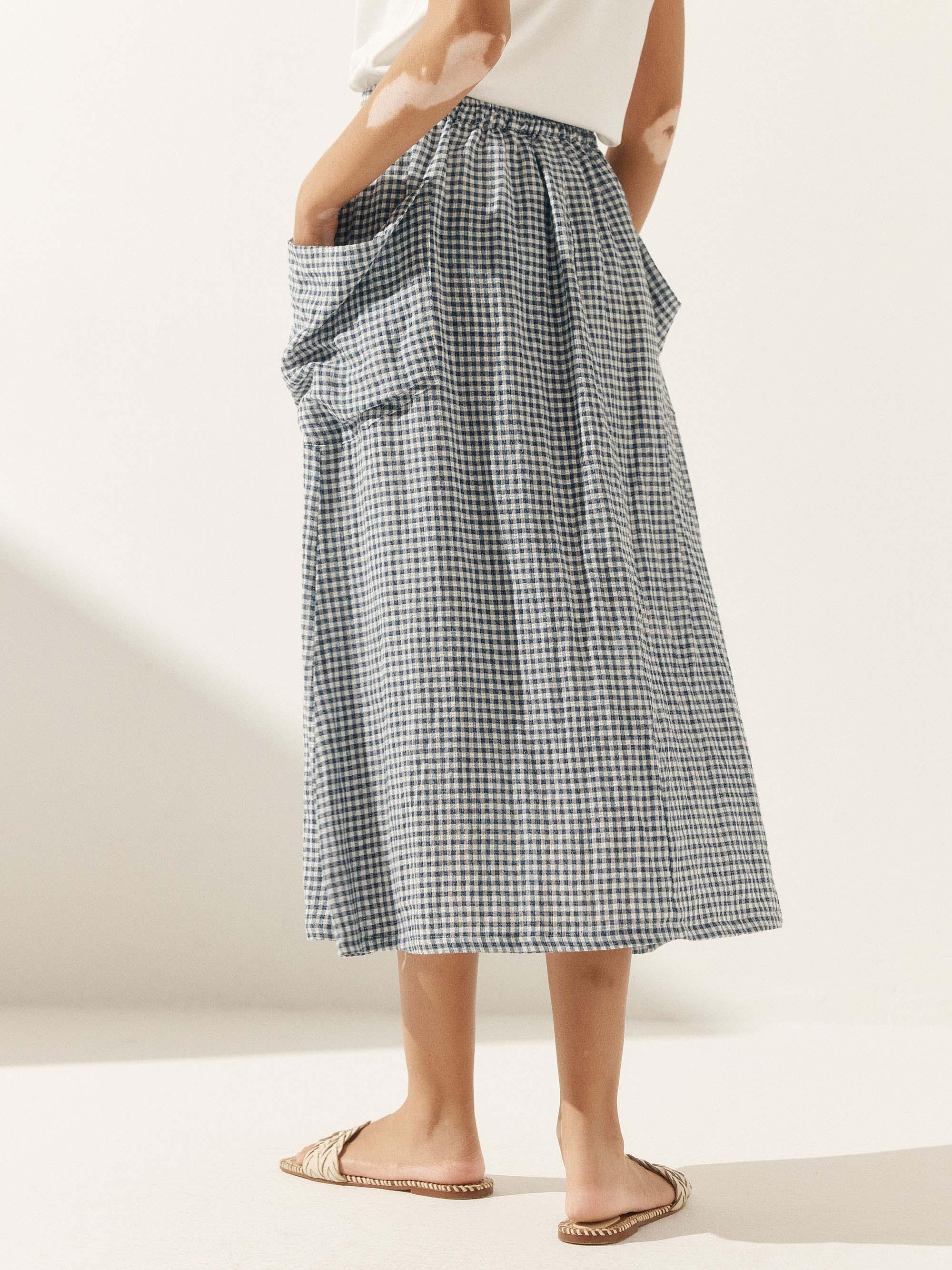 100% Linen Elastic Waist Skirt MARINA - Image 16