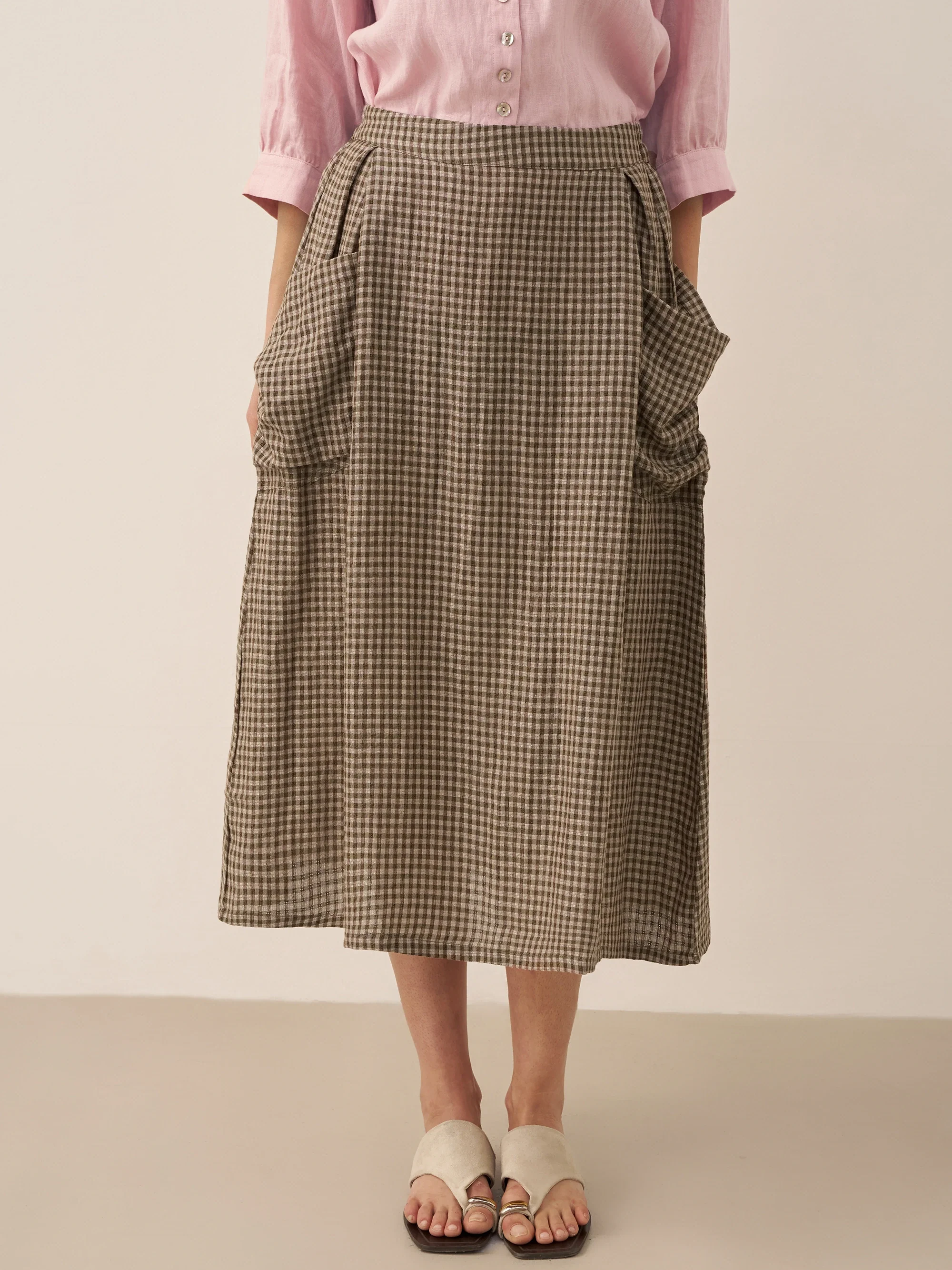 100% Linen Elastic Waist Skirt MARINA - Image 22