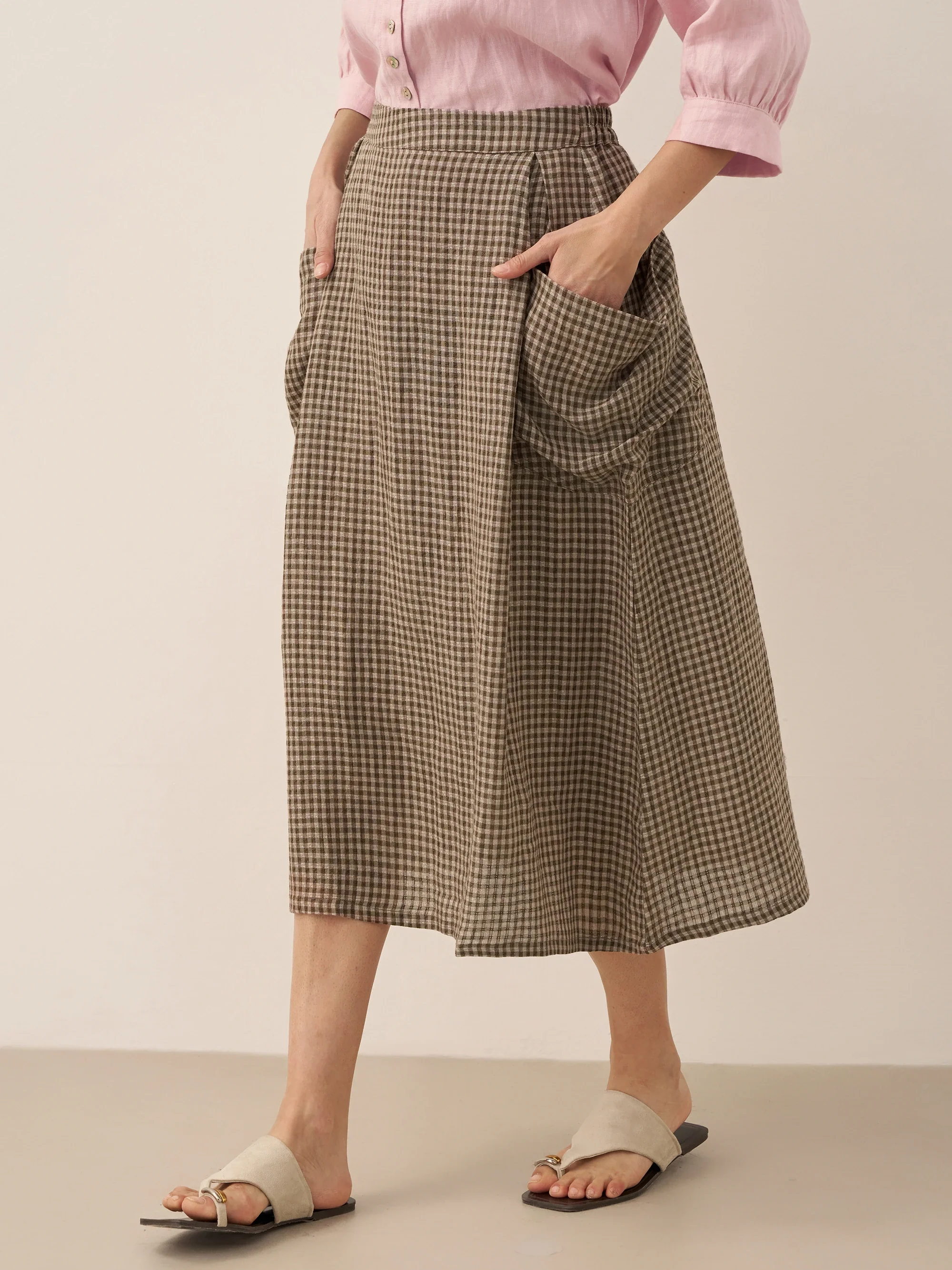 100% Linen Elastic Waist Skirt MARINA - Image 25