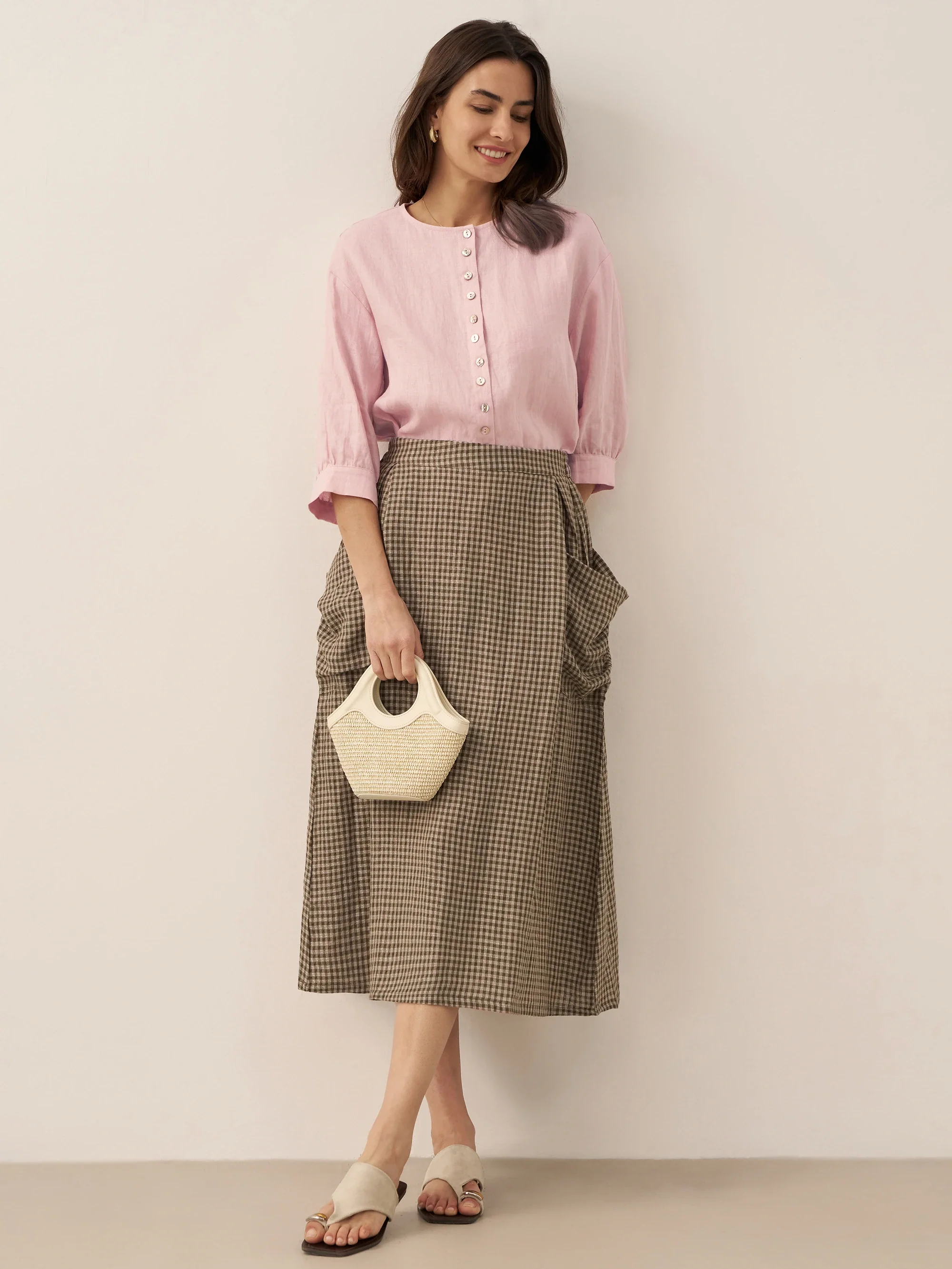 100% Linen Elastic Waist Skirt MARINA - Image 26