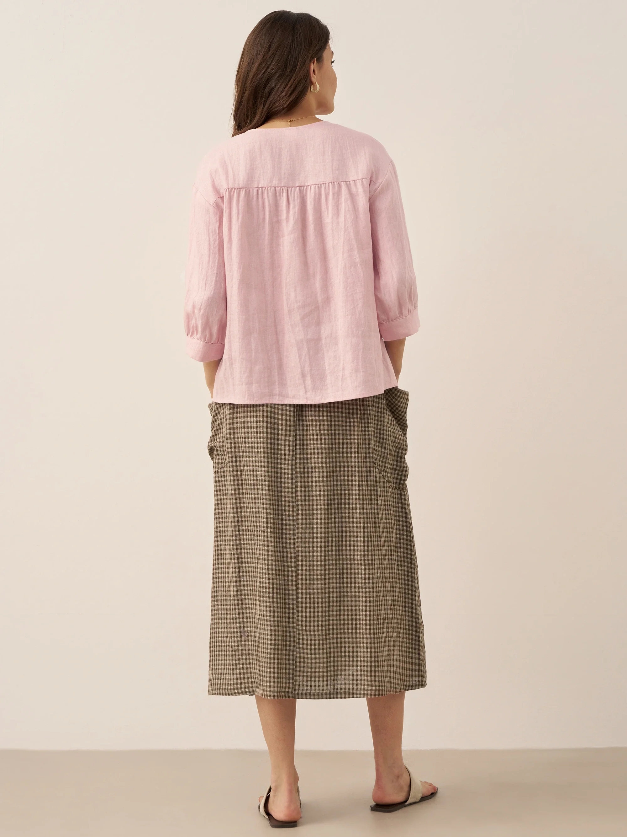 100% Linen Elastic Waist Skirt MARINA - Image 28