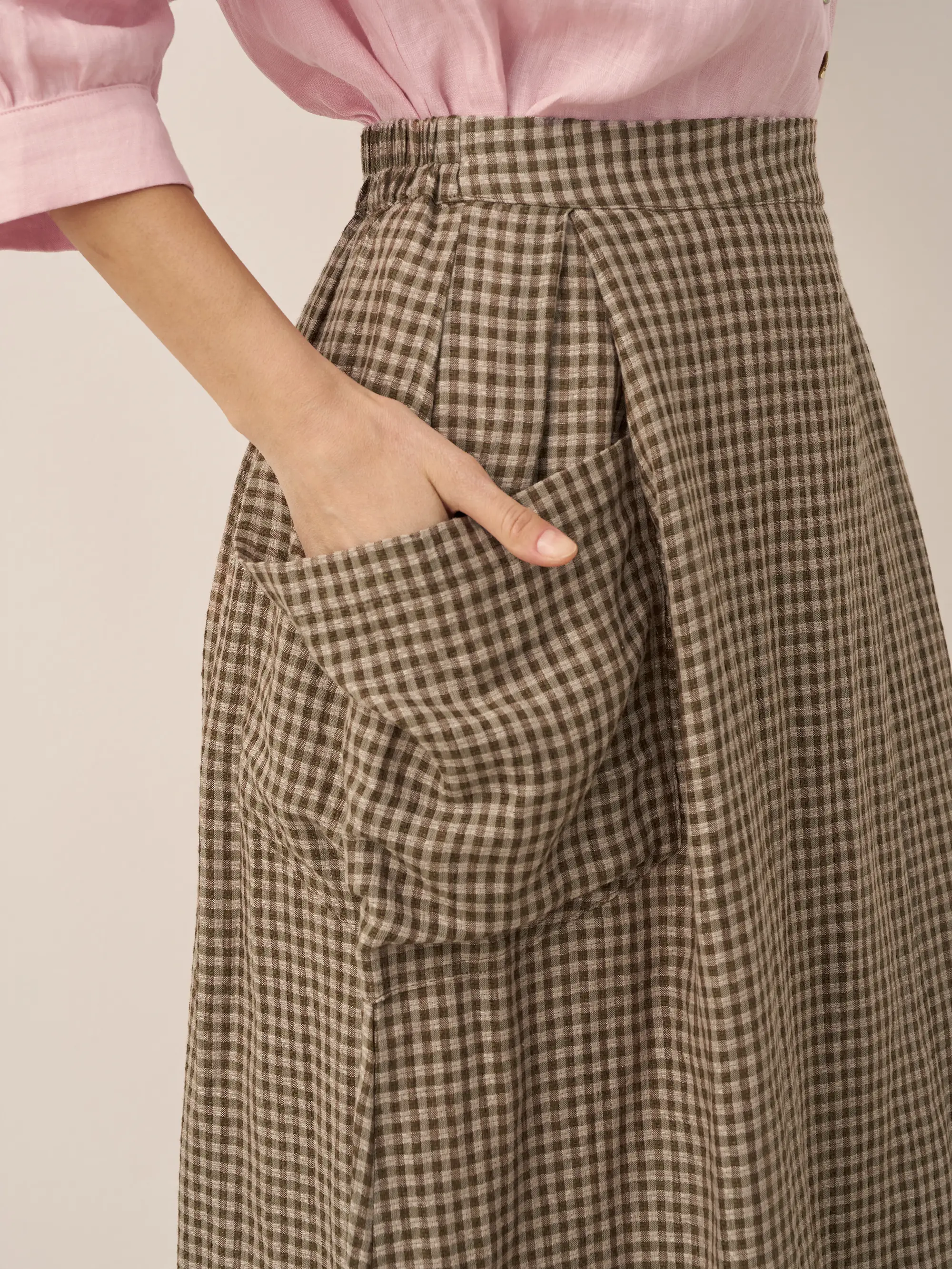 100% Linen Elastic Waist Skirt MARINA - Image 29