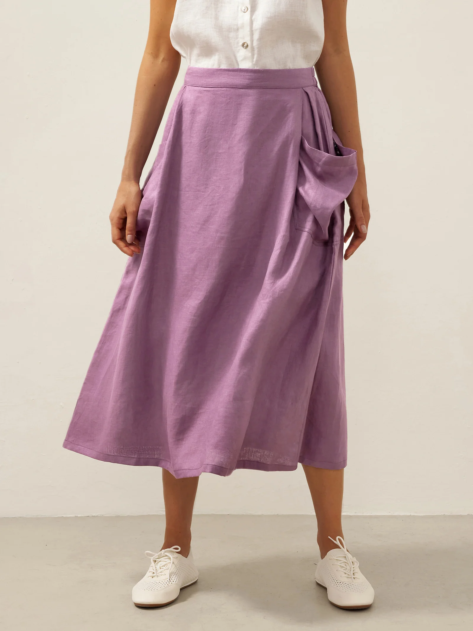 Linen Checked Elastic Waist Skirt MARINA - Image 26