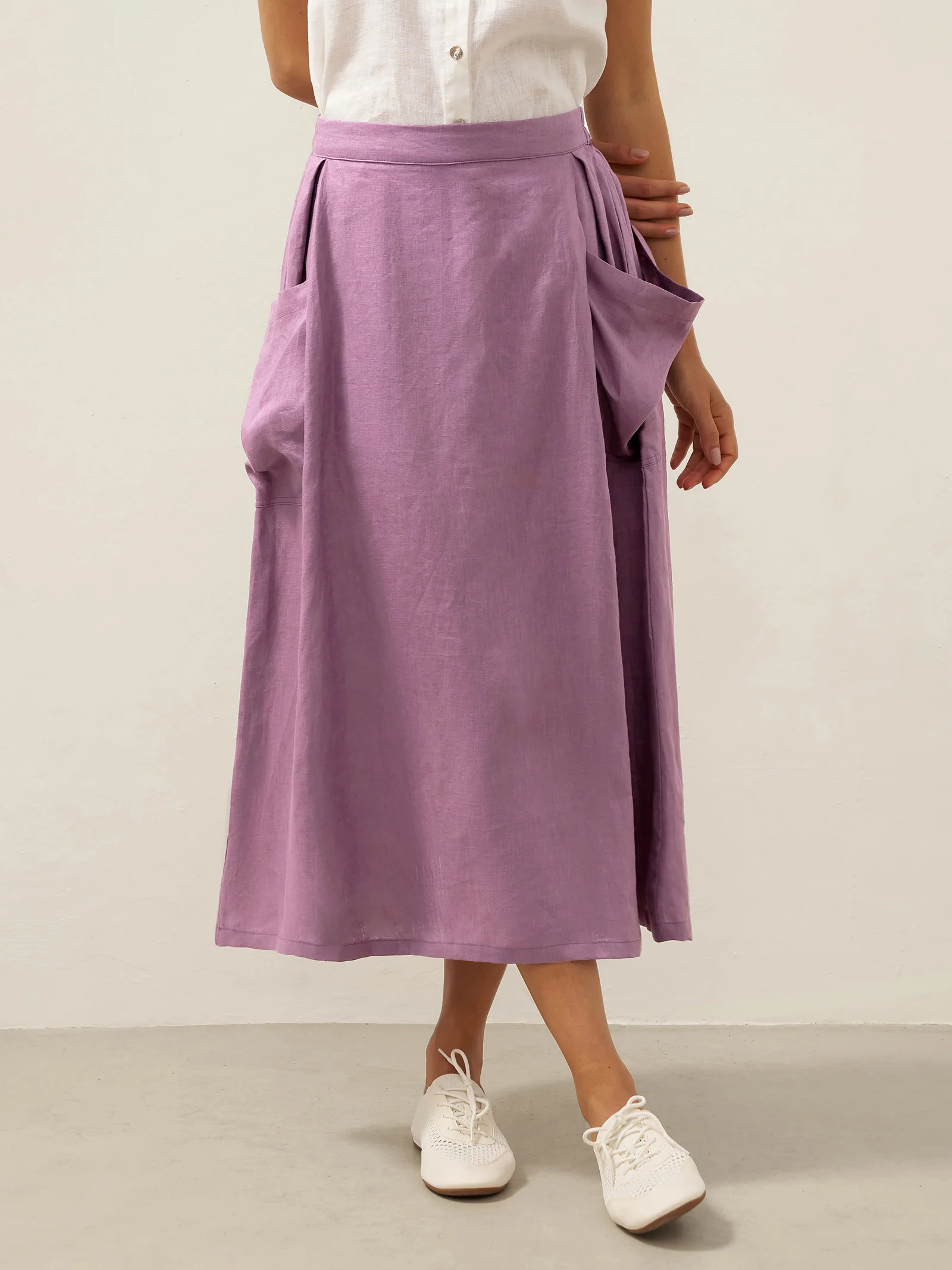 Linen Checked Elastic Waist Skirt MARINA - Image 27